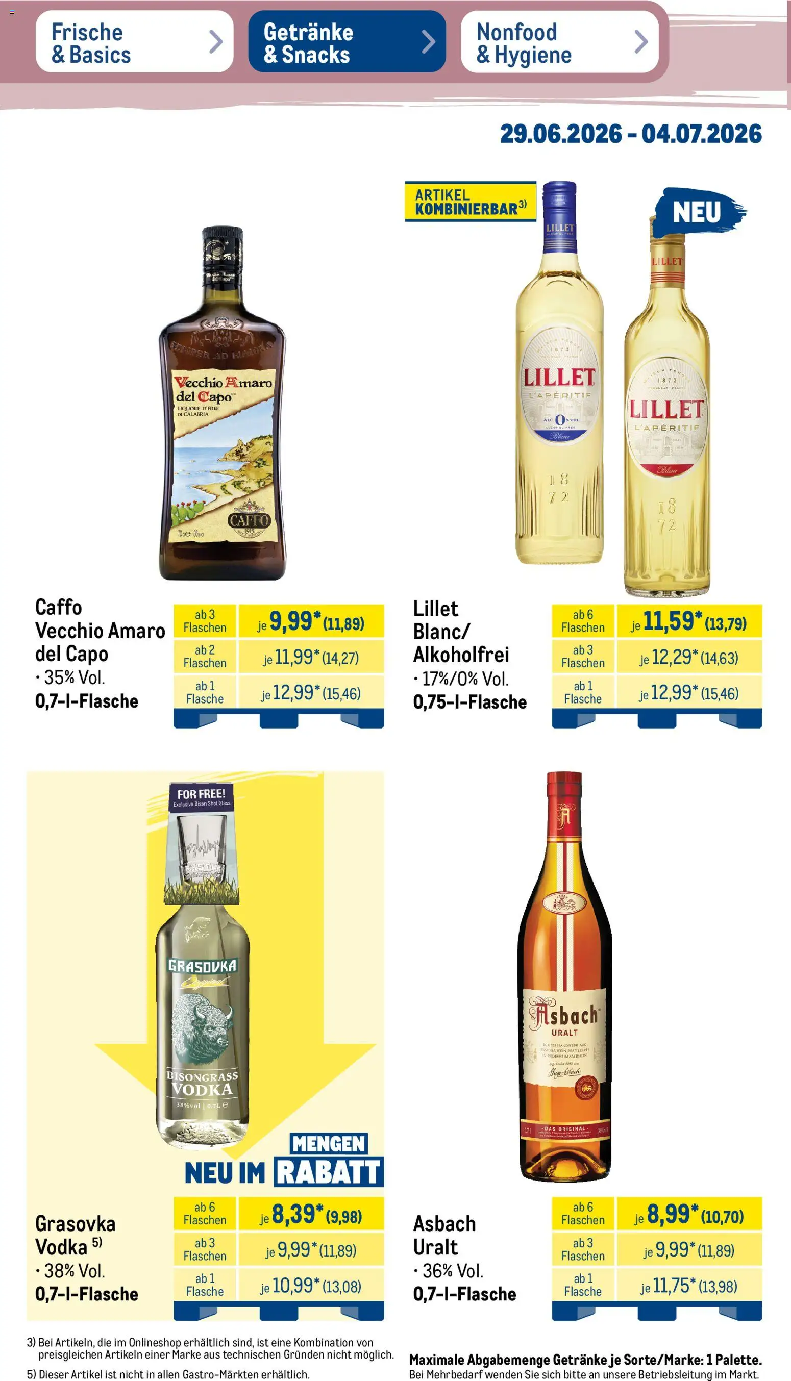 Metro Non Food & Hygiene – gültig ab 29.06.2026 | Seite: 27 | Produkte: Lillet, Vodka, Hugo, Asbach