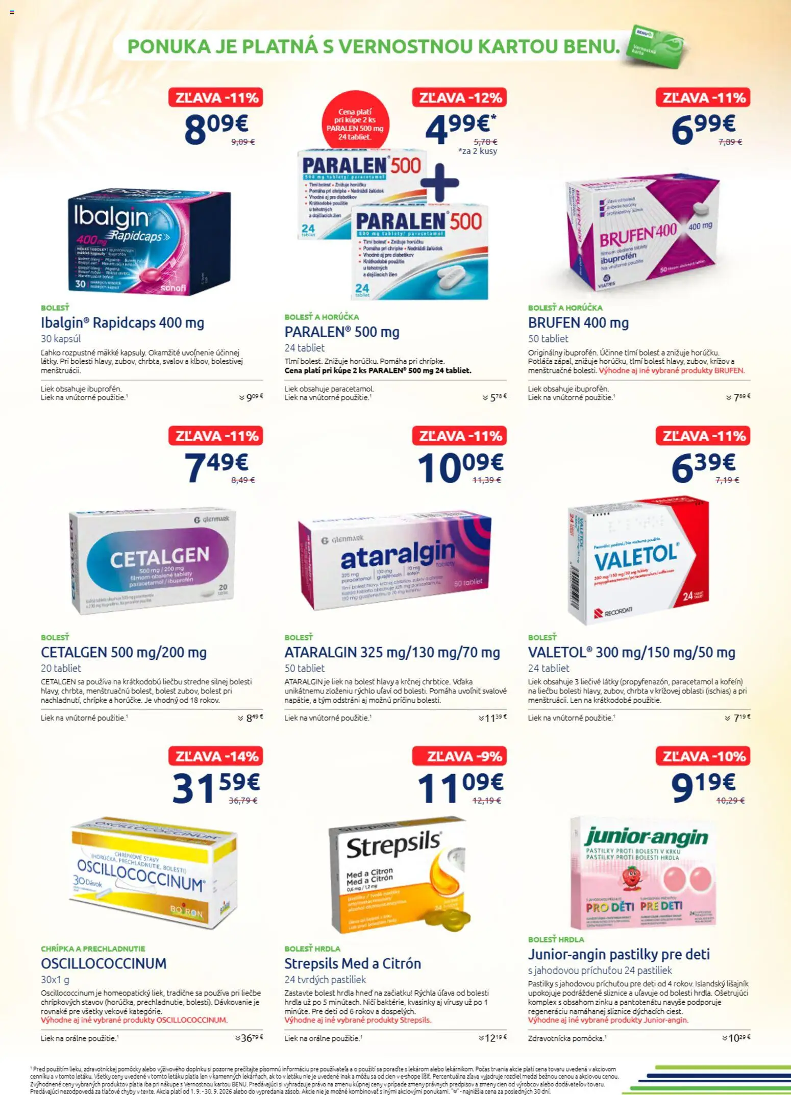 Nové BENU Lekáreň akcie – leták je platný od 01.09.2026 | Strana: 2 | Produkty: Tablet, Med