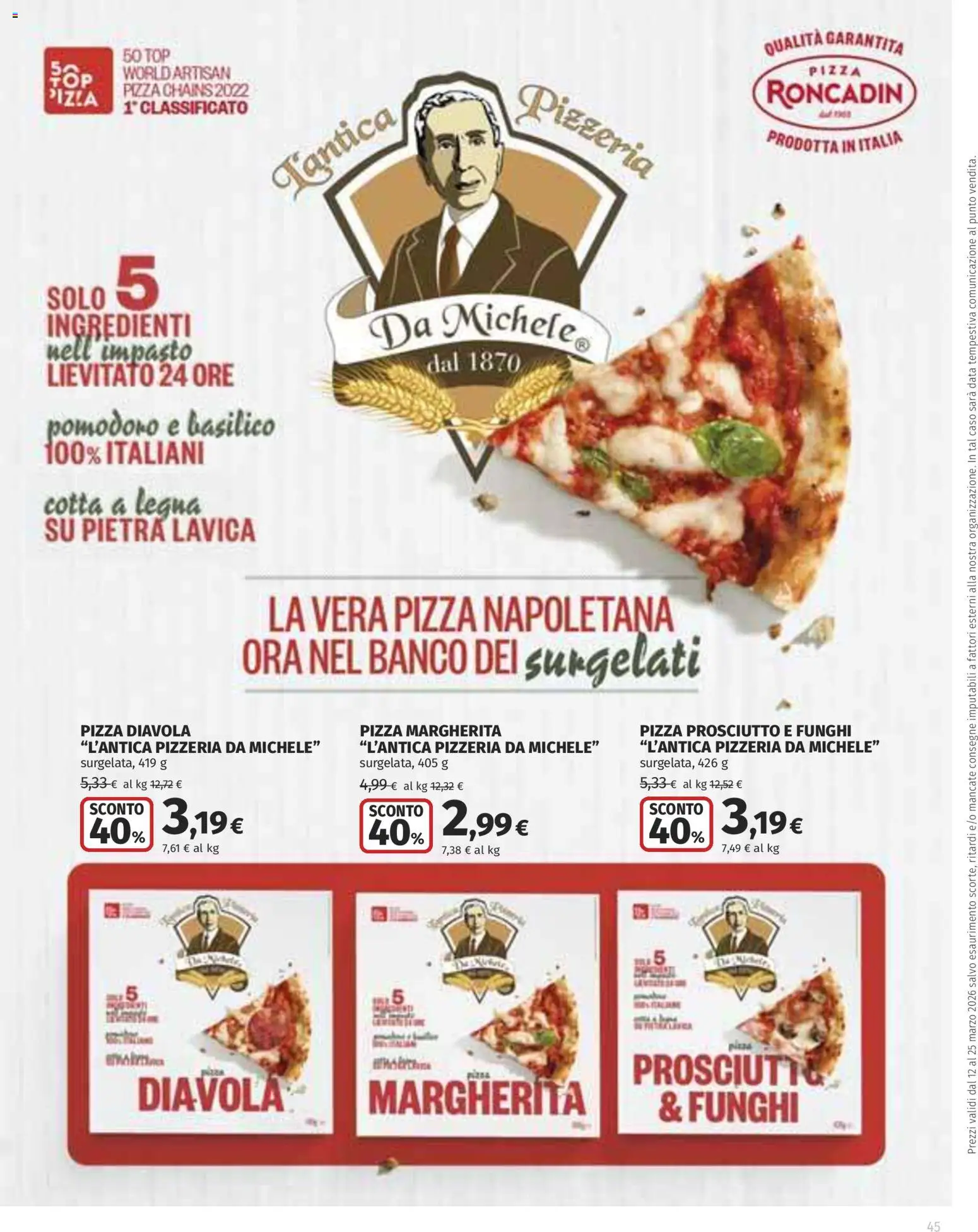 Volantino Ipercoop del 12.03.2026 | Pagina: 45 | Prodotti: Pizza, Prosciutto, Funghi, Basilico
