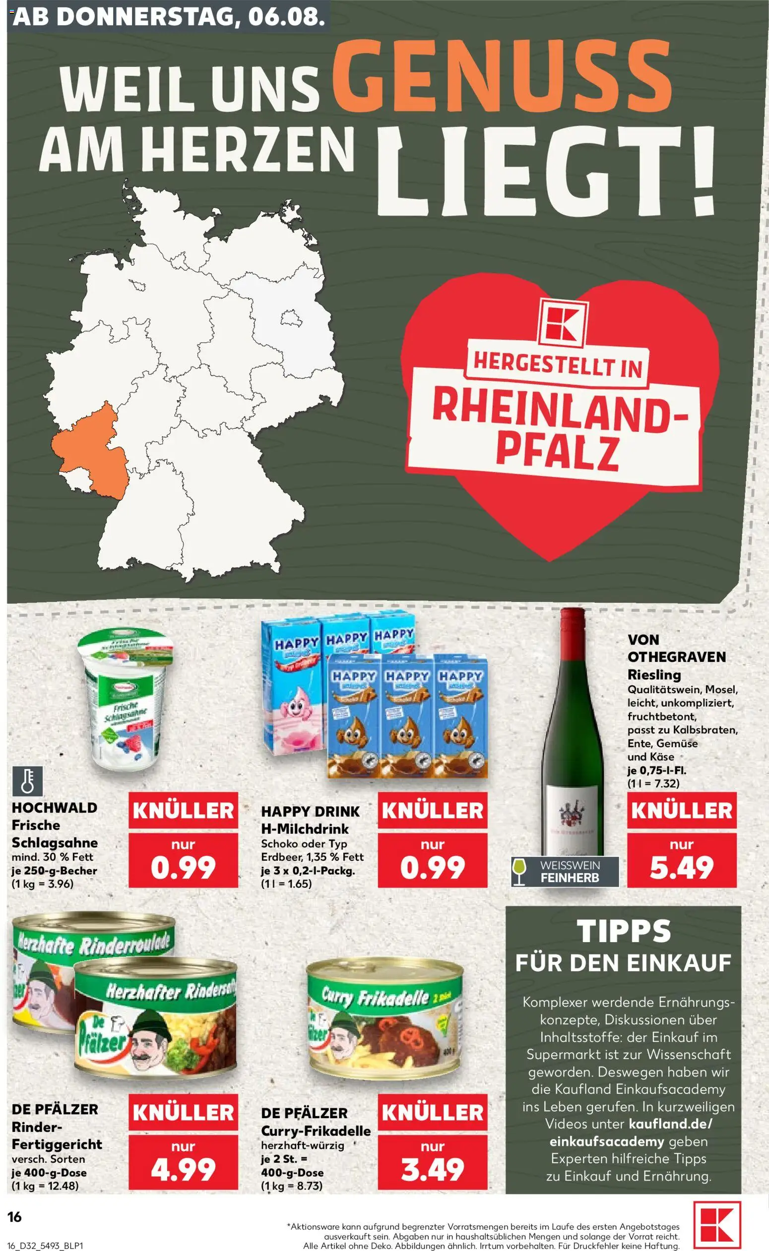 Kaufland Prospekt Speyer – gültig ab 06.08.2026 | Seite: 16 | Produkte: Schlagsahne, Käse, Weißwein, Gemüse