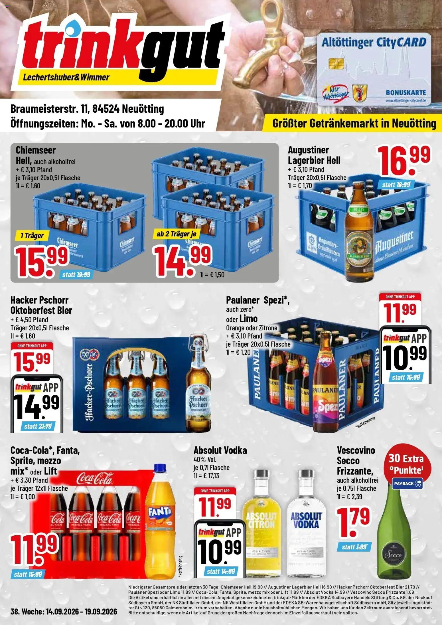 Trinkgut Prospekt Neuötting (ab 14.09.2026) » Angebote online | Seite: 1 | Produkte: Coca cola, Zitrone, Vodka, Paulaner