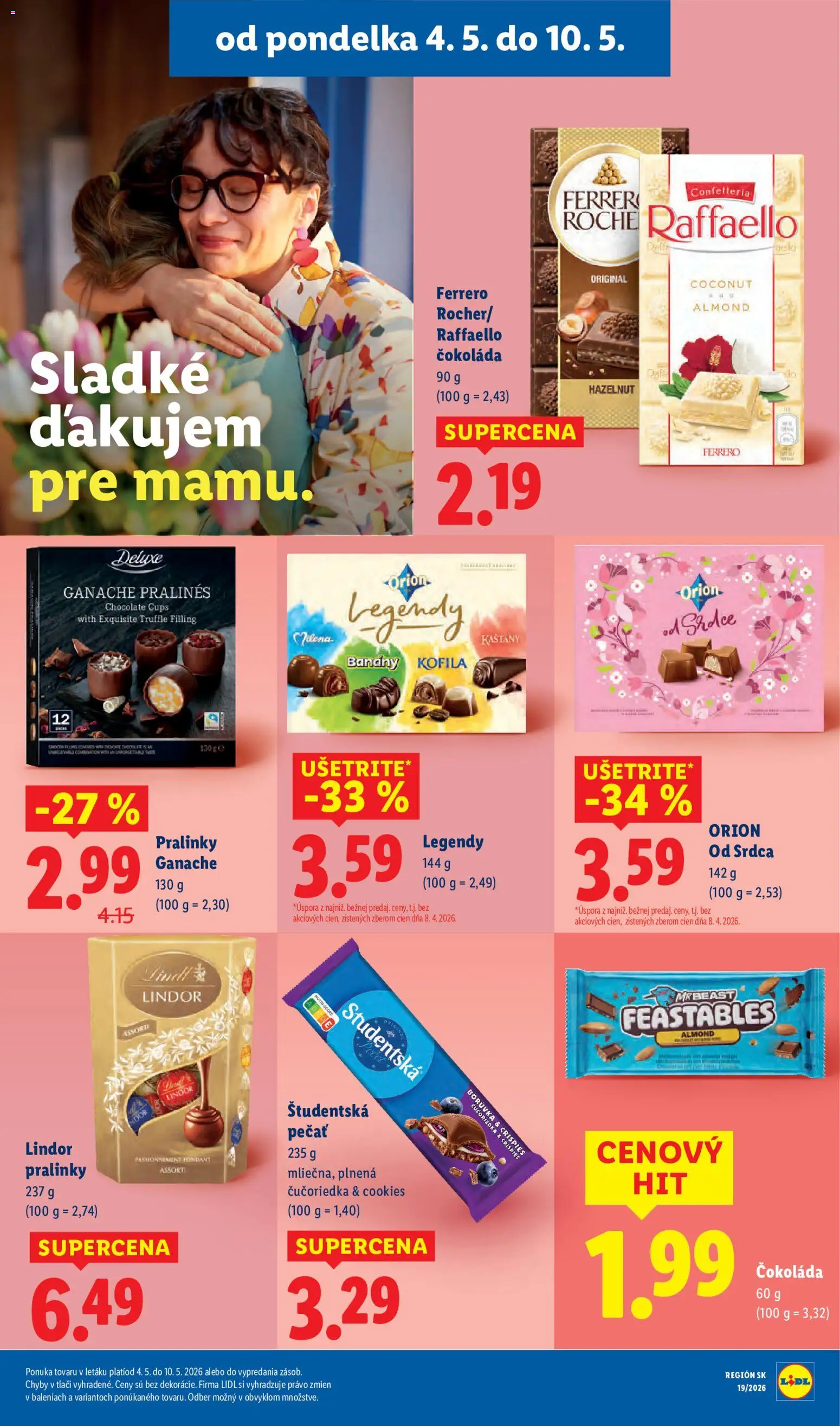 Nové Lidl akcie – leták je platný od 04.05.2026 | Strana: 34 | Produkty: Lindor, Lindt, Čokoláda, Študentská pečať