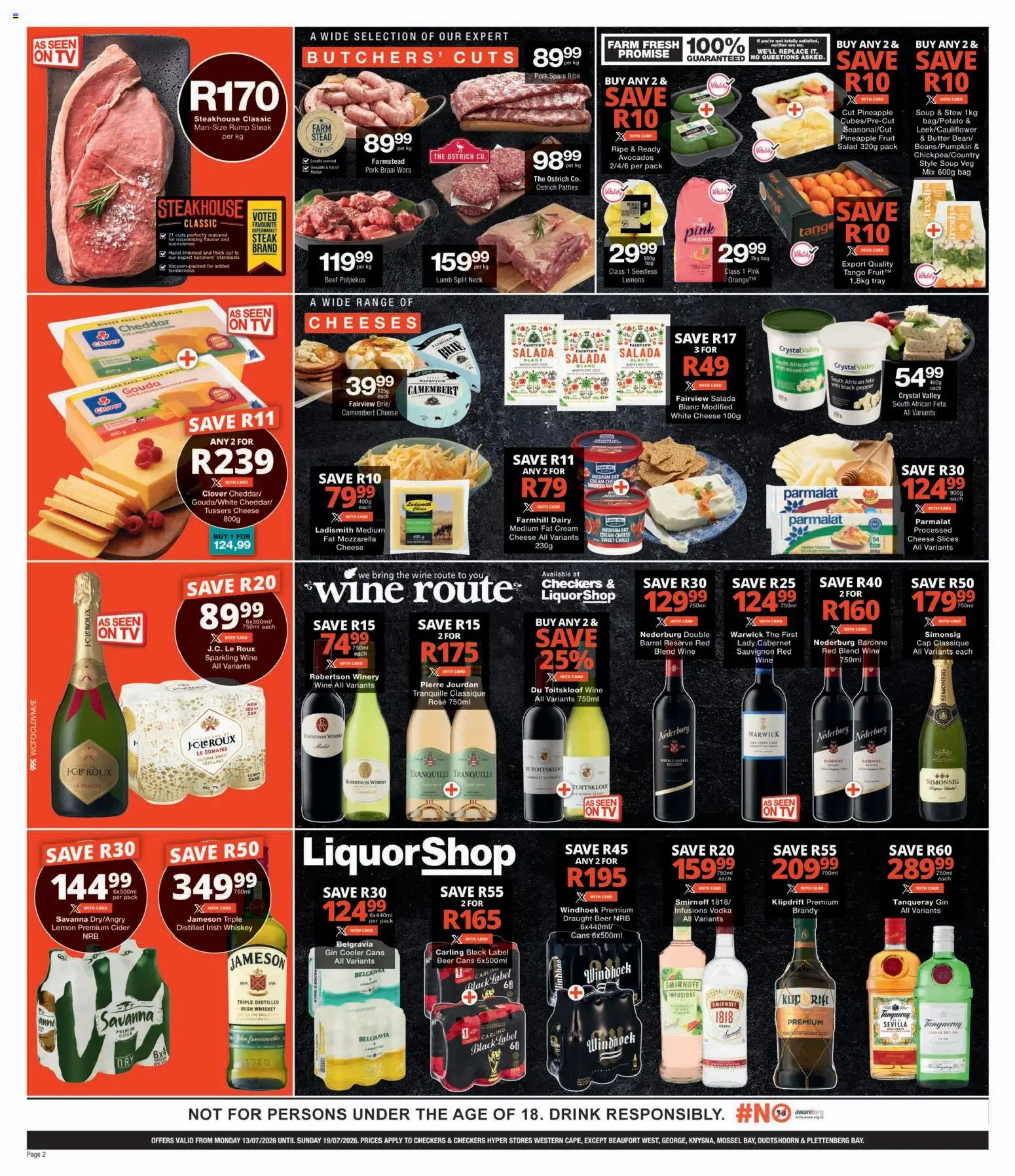 New Checkers catalogue – valid from 13/07/2026 | Page: 2 | Products: Steak, Brandy, Cream, Salad