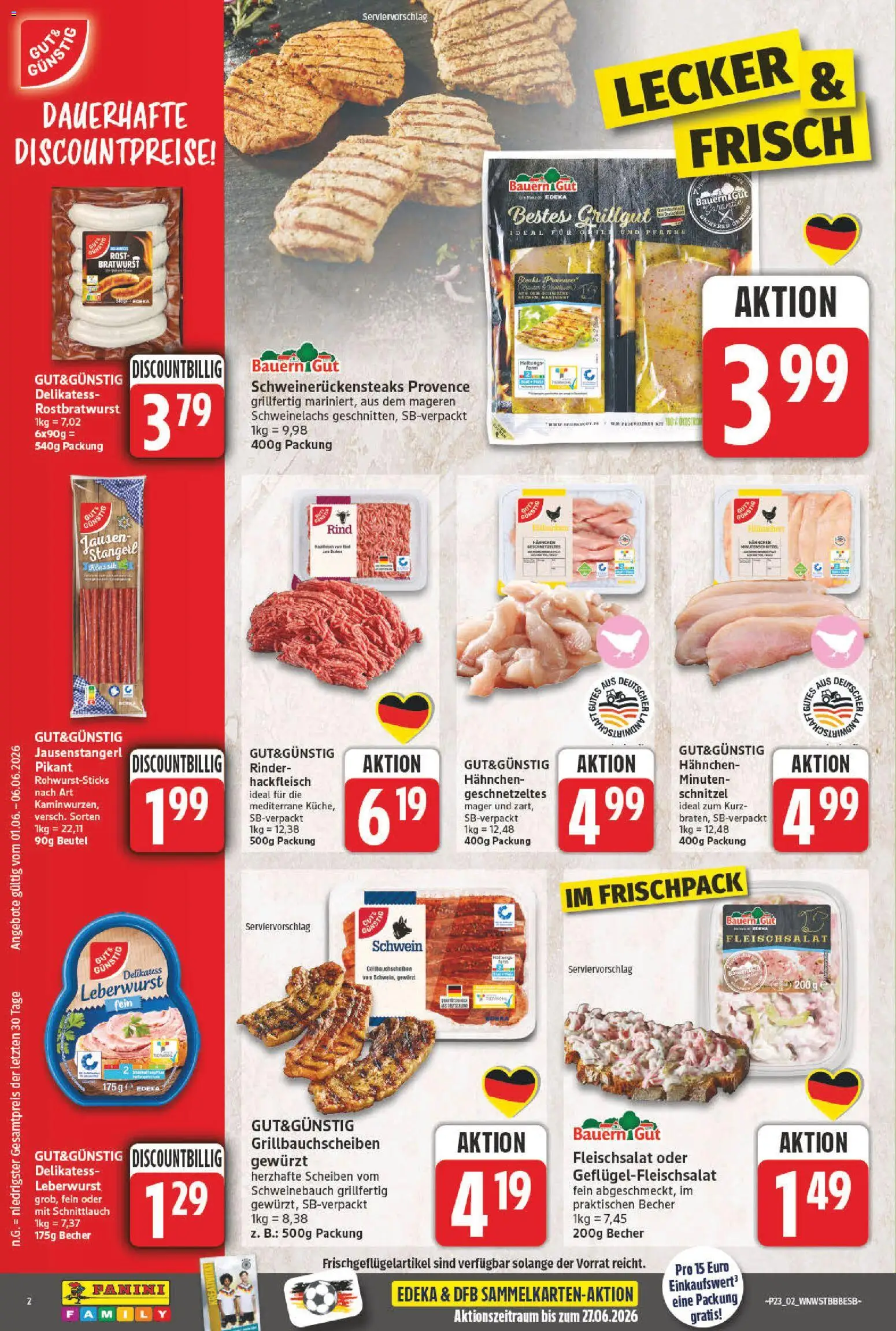 NP Discount Prospekt – gültig ab 01.06.2026 | Seite: 2 | Produkte: Hahnchen, Schweinebauch, Bratwurst, Hackfleisch