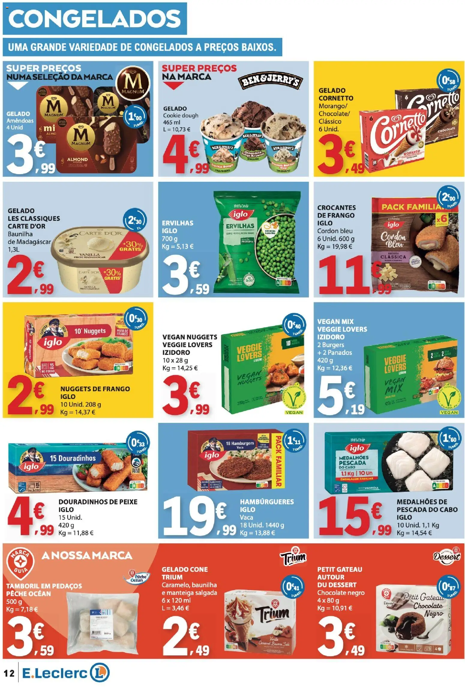E.Leclerc folheto │ válido de 16.04.2026 | Página: 12 | Produtos: Nuggets de frango, Pescada do cabo, Manteiga, Nuggets