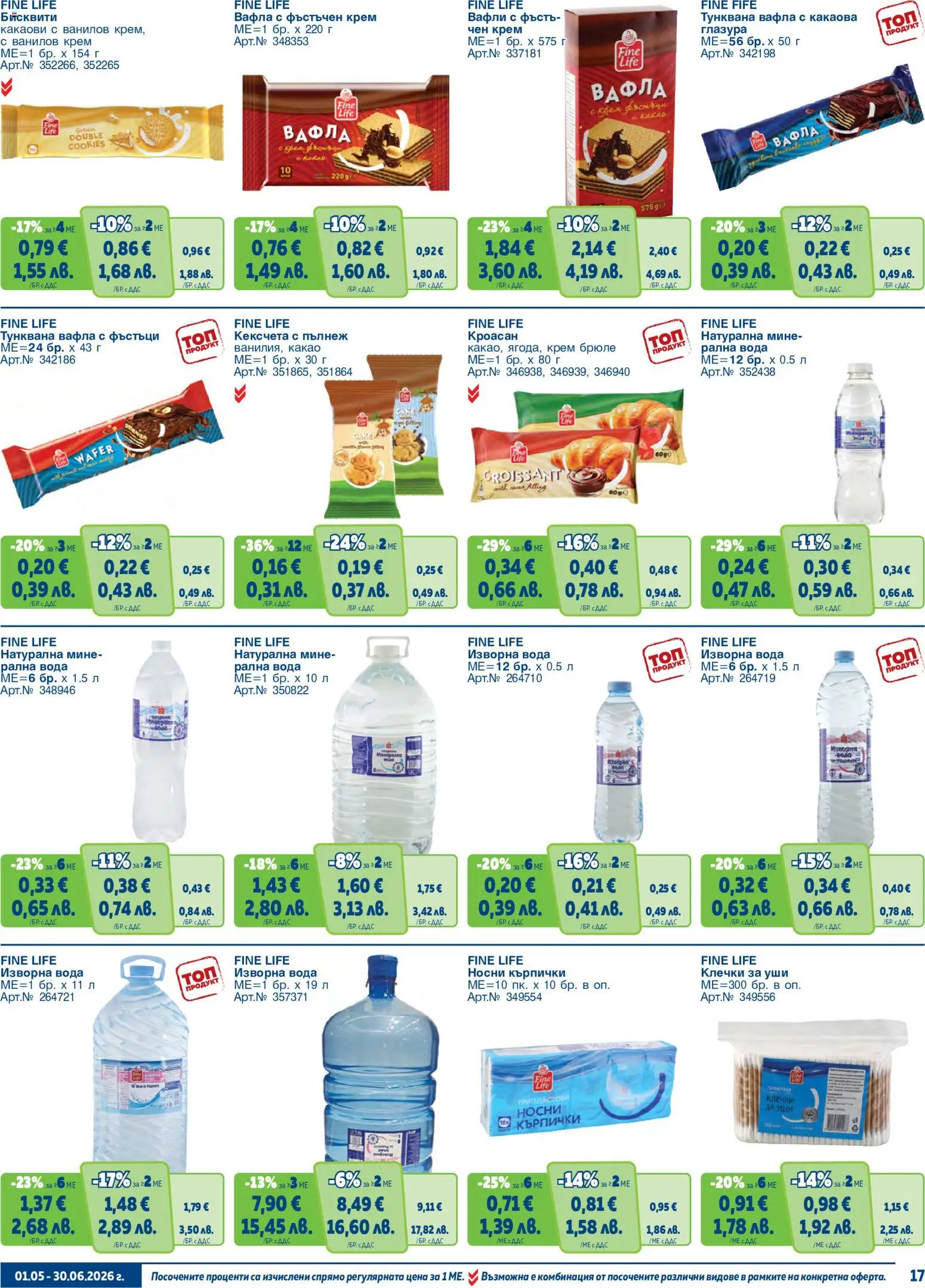 {H1} | Страница: 17 | Продукти: Вода, Изворна вода, Бисквити, Вафла