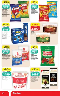 Auchan akciós újság - amely érvényes a következő dátumtól: 30.04.2026 | Oldal: 30 | Termékek: Raffaello, Kavics, Csokoládé, Nápolyi