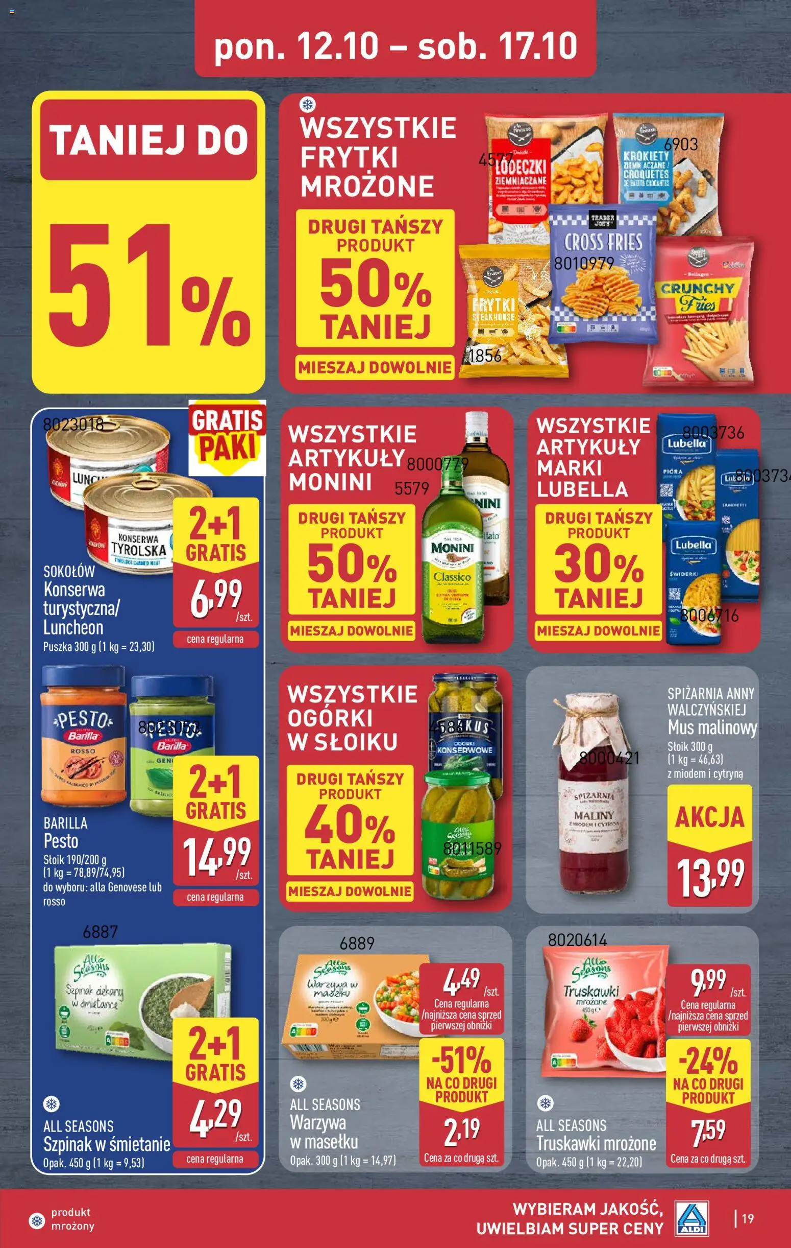 Aldi gazetka od 12.10.2026 | Strona: 19 | Produkty: Barilla, Krokiety, Pesto, Ogórki