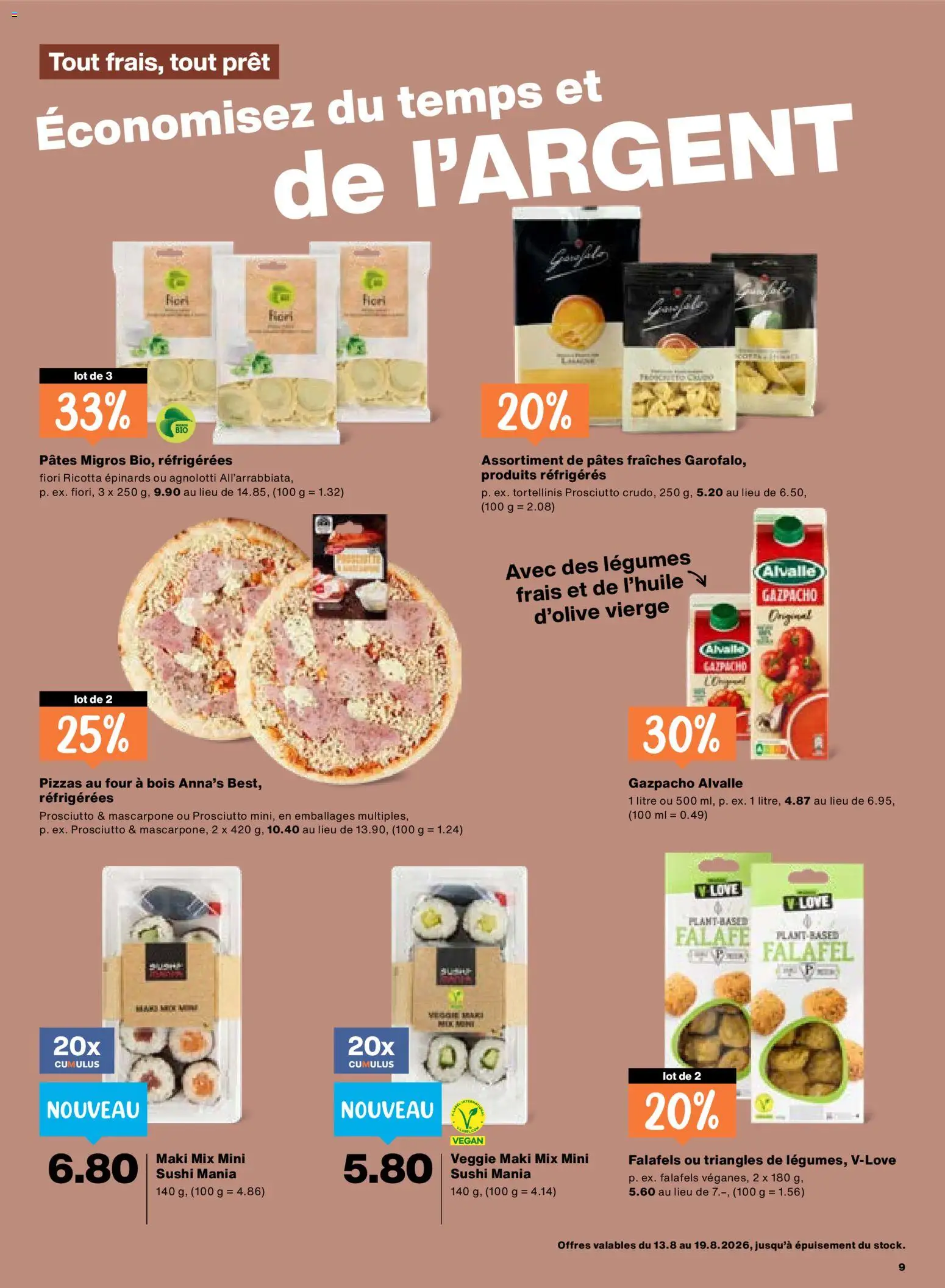 Migros aktionen FR – gültig ab 13.08.2026 | Seite: 9 | Produkte: Mascarpone, Pizza, Pasta, Ricotta