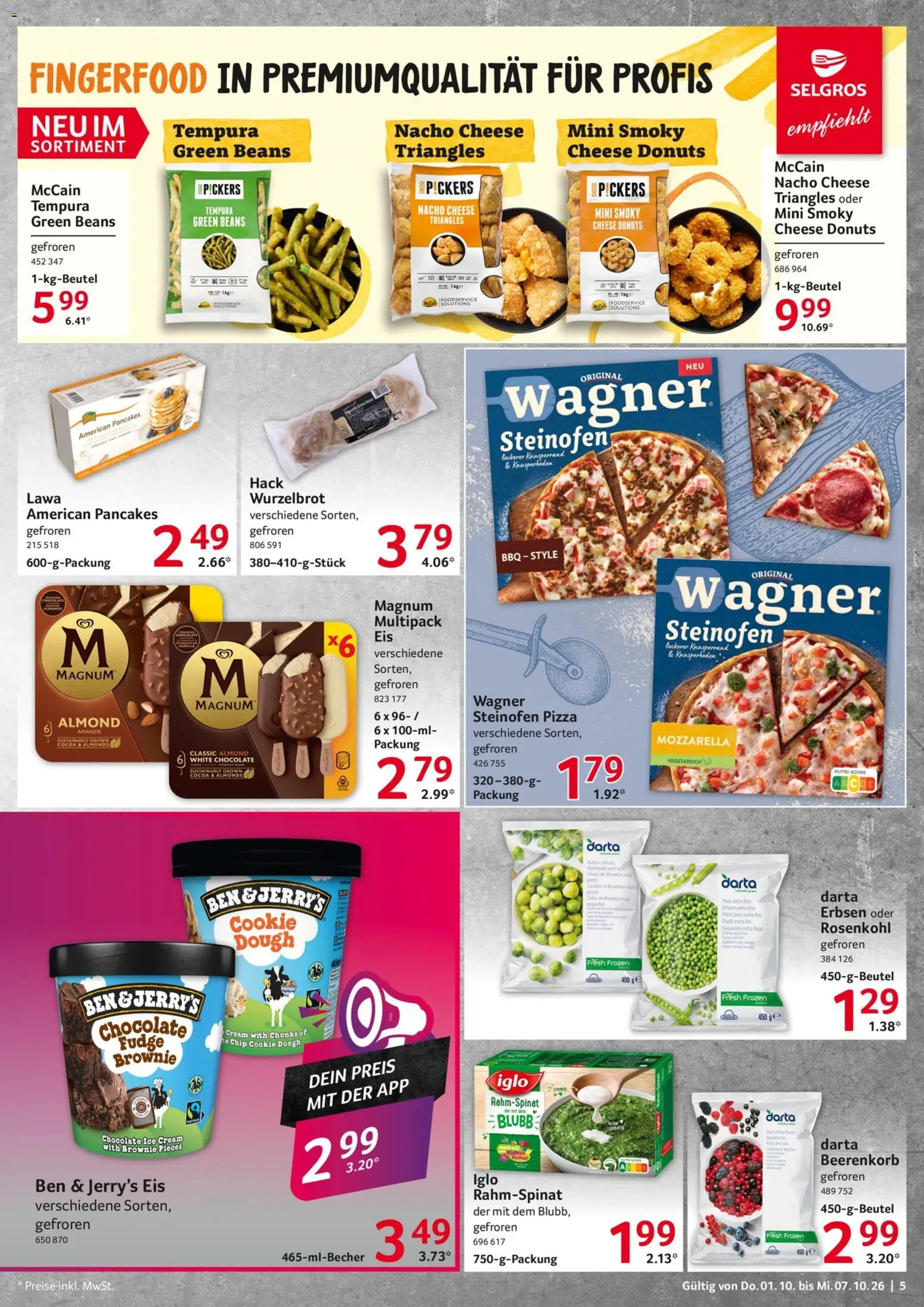 Selgros Prospekt – gültig ab 01.10.2026 | Seite: 5 | Produkte: Mozzarella, Donuts, Pizza, Eis
