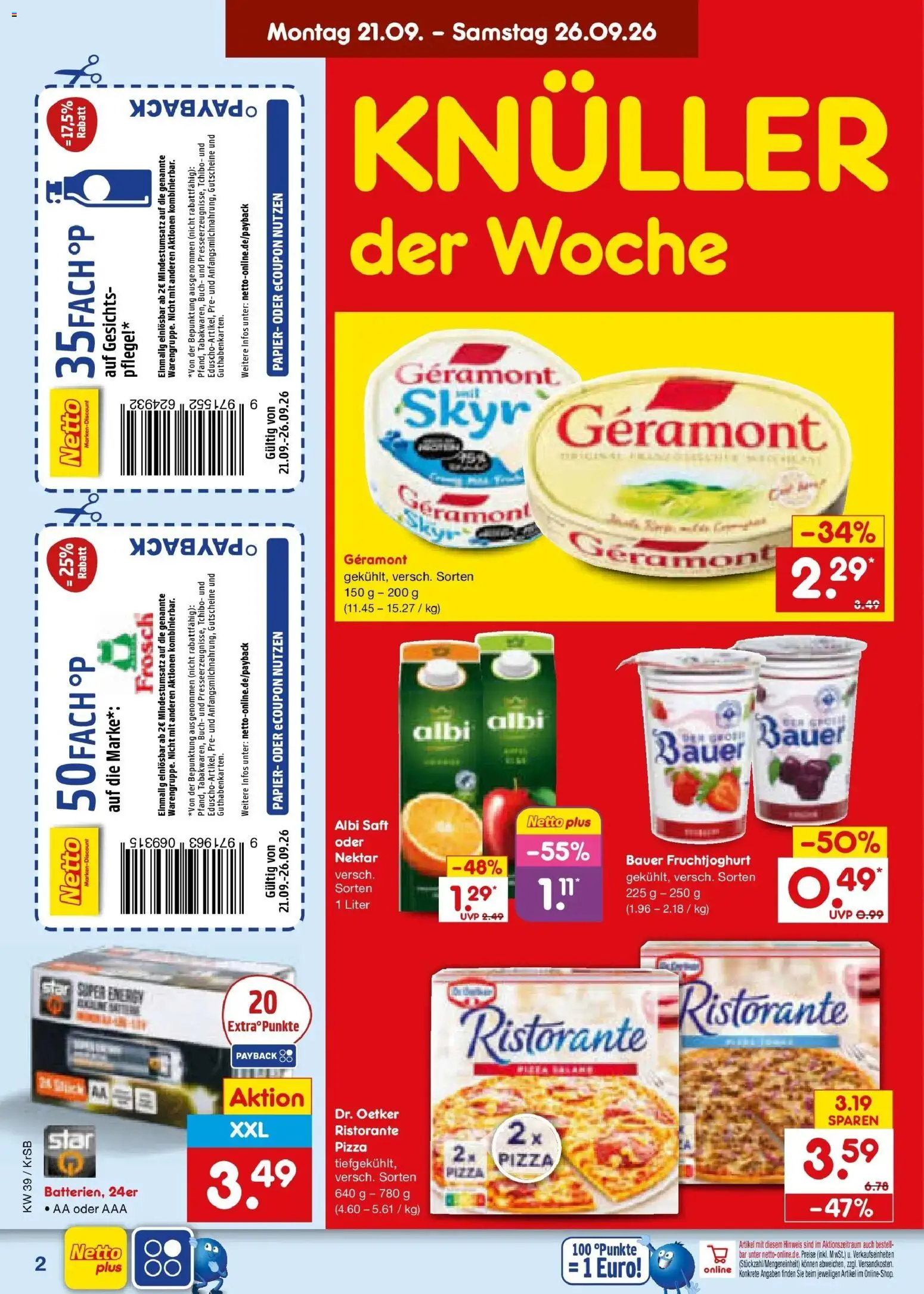 Netto Marken-Discount Prospekt Baesweiler – gültig ab 21.09.2026 | Seite: 2 | Produkte: Energy, Skyr, Pizza, Saft