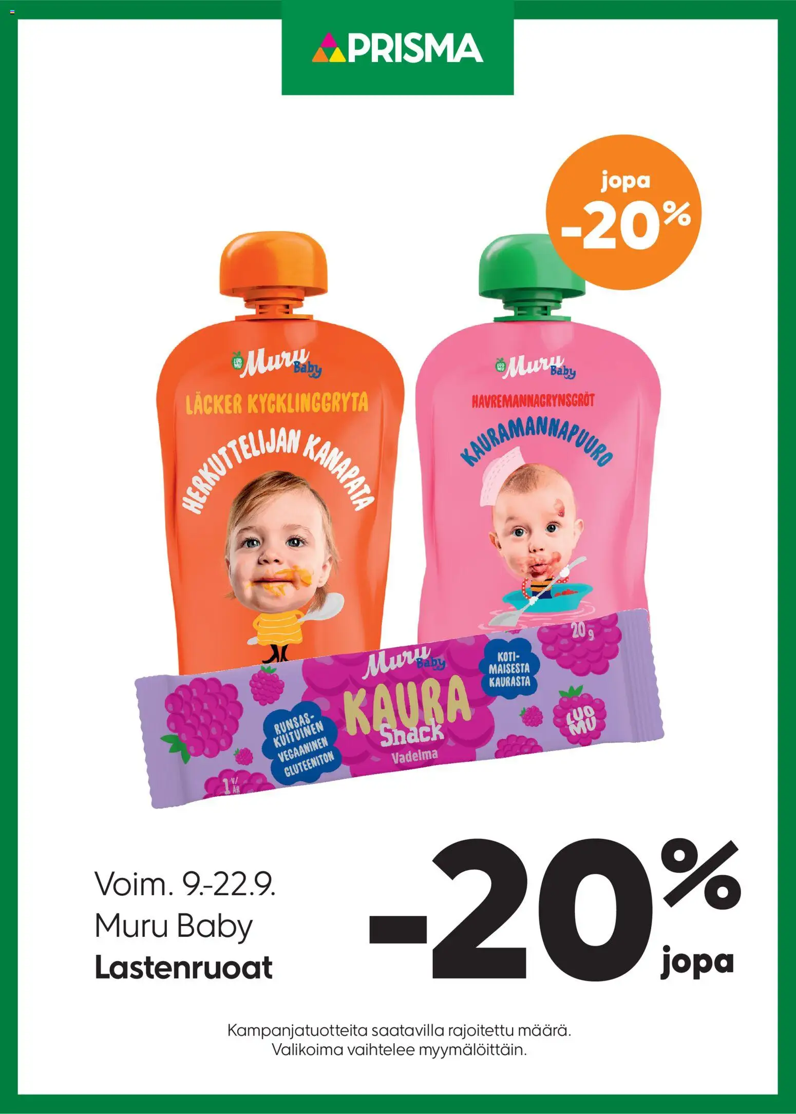 Prisma - Muru Baby – voimassa 09/09/2026 alkaen | Sivu: 1 | Tuotteet: Vadelma, Kaura