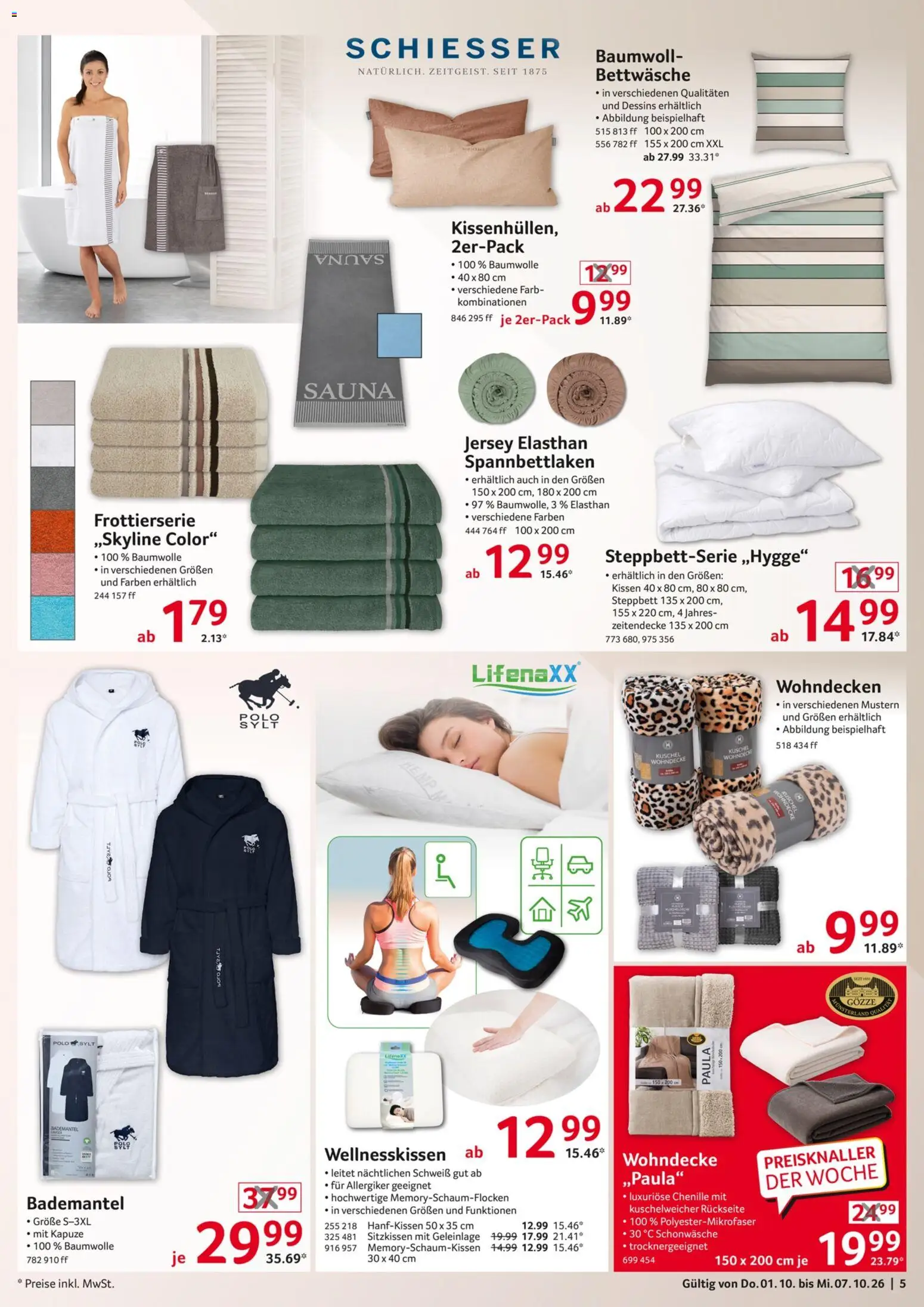 Selgros Non Food – gültig ab 01.10.2026 | Seite: 5 | Produkte: Kissen, Bettwäsche, Bademantel