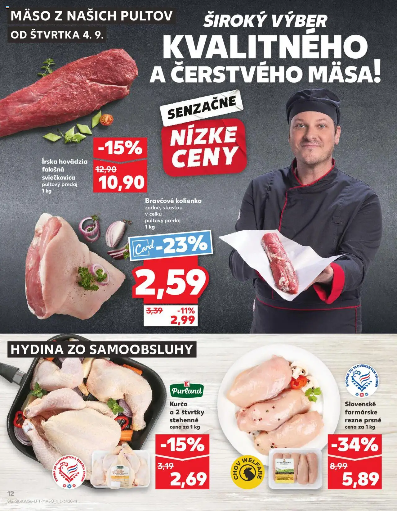 Nové Kaufland akcie – leták je platný od 04.09.2025 | Strana: 12 | Produkty: Mäso, Kurča