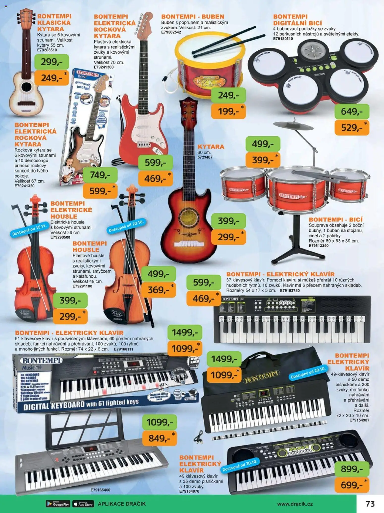 Dráčik katalog - Vánoce od 08.10.2026 | Strana: 73 | Produkty: Buben, Keyboard, Kytara, Housle
