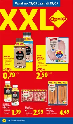 Lidl Folder week 20 - Voorbeeld van een folder van Lidl, geldig van 11.05.2026 | Pagina: 14 | Producten: Ham, Bacon, Cappuccino, Chocolade