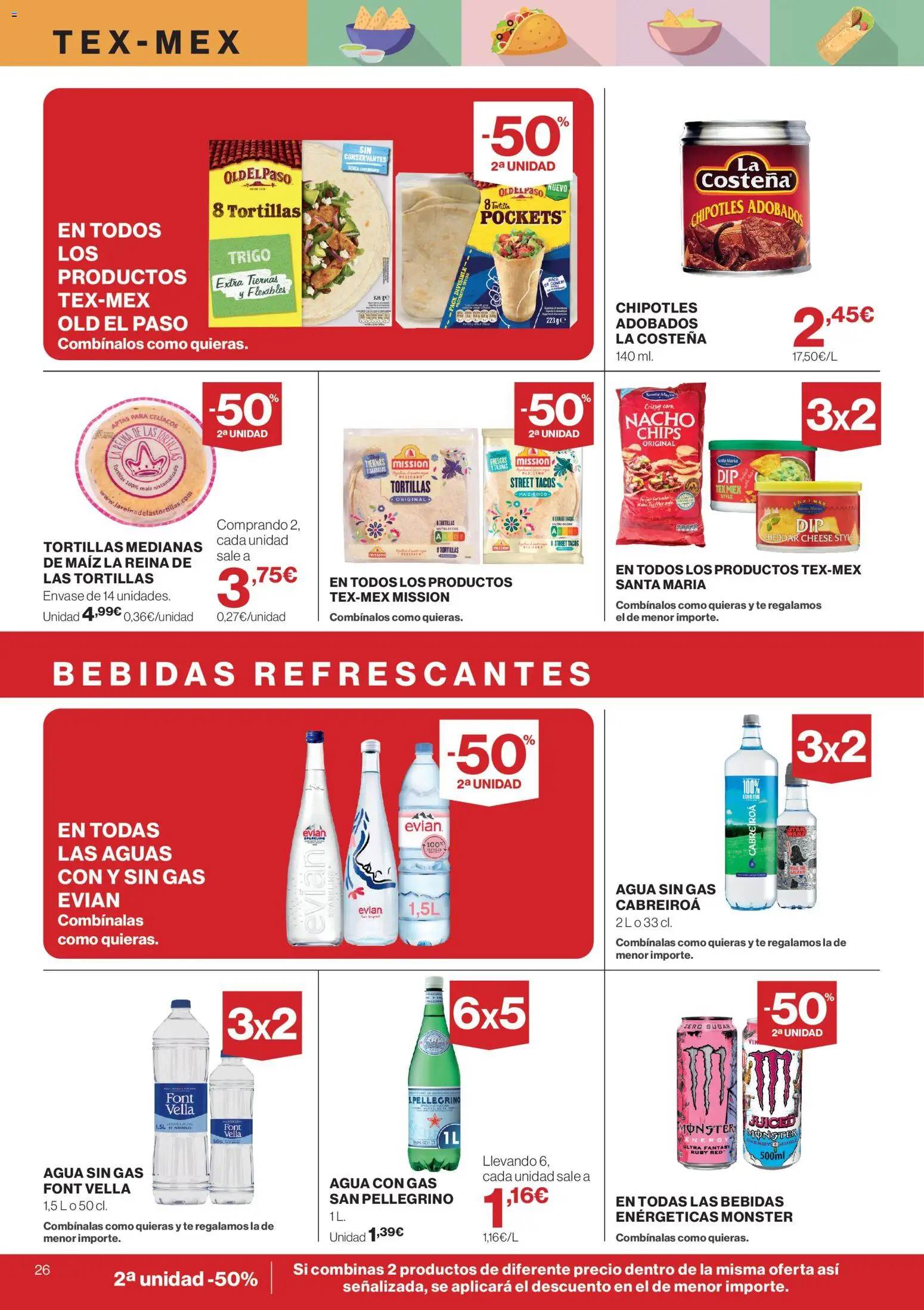 Hipercor catálogo │ válido desde el 21.05.2026 | Página: 26 | Productos: Agua con gas, Tacos, Té