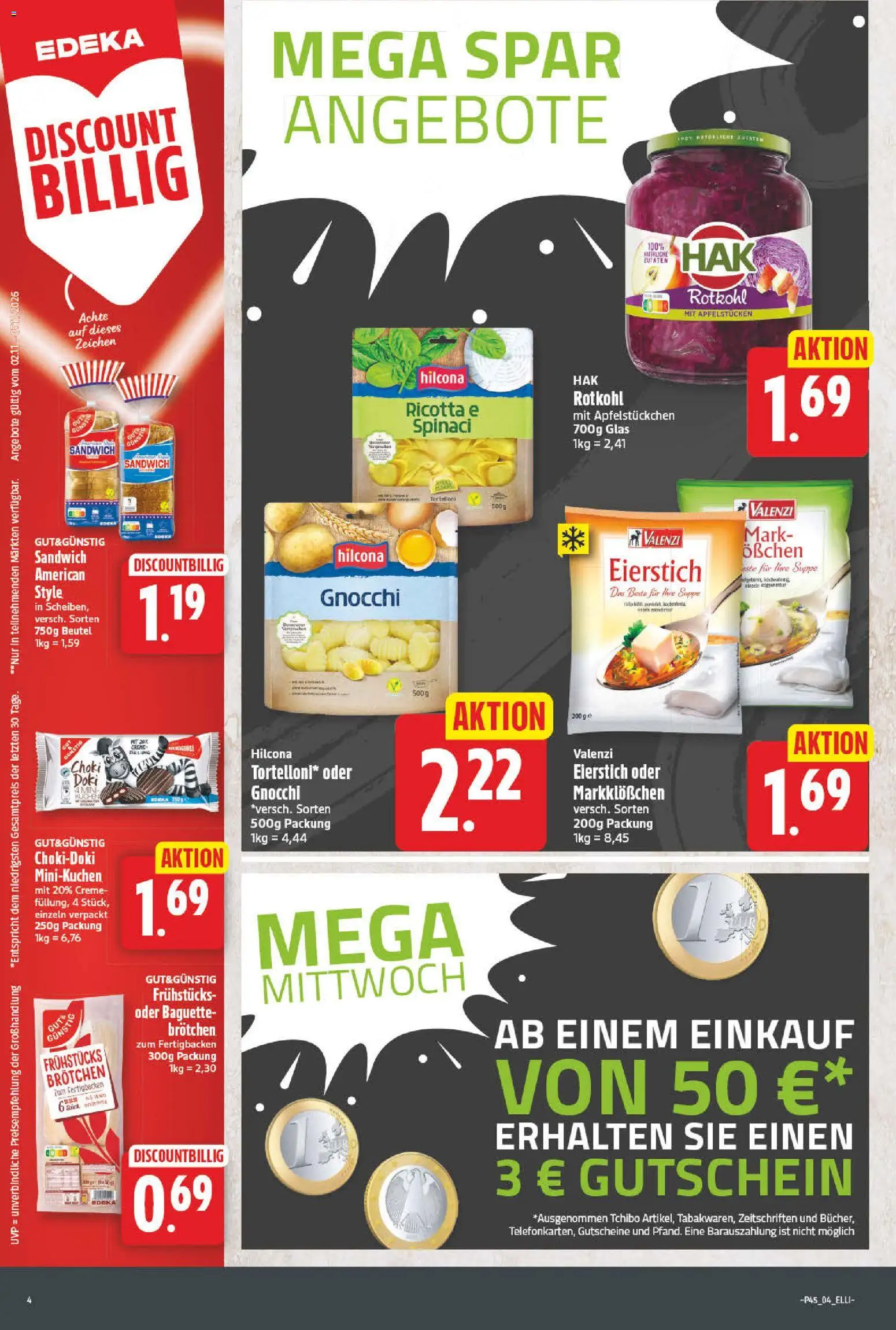 Elli Markt Prospekt – gültig ab 02.11.2026 | Seite: 4 | Produkte: Gnocchi, Rotkohl, Baguette, Creme
