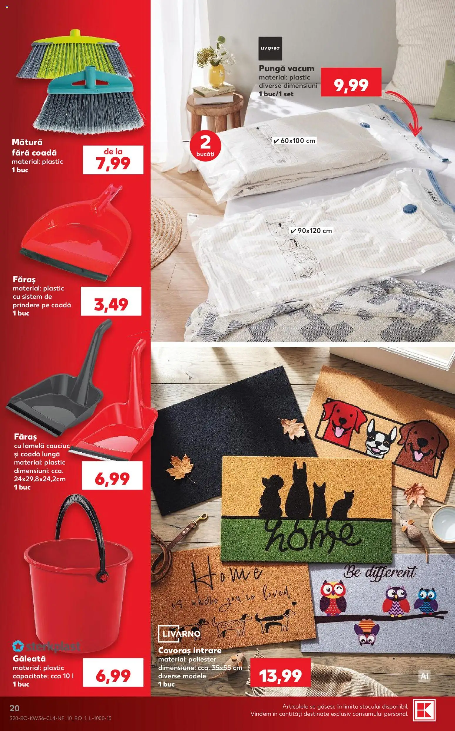 Noul catalog Kaufland – valabil de la 02.09.2026 | Pagină: 20 | Produse: Pungă, Mătură, Covoraș Intrare, Faras