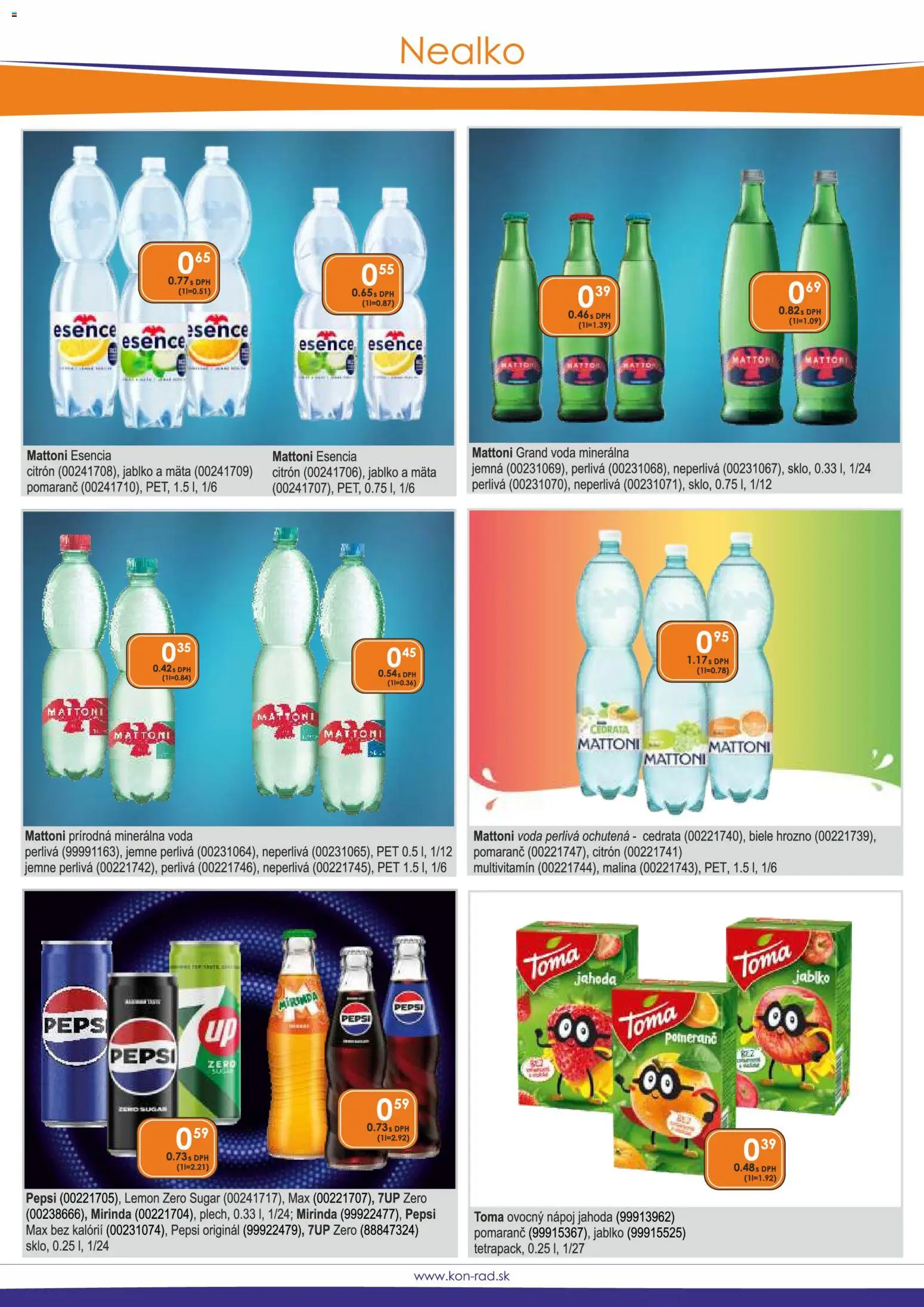 Nové KON - RAD akcie – leták je platný od 01.08.2026 | Strana: 28 | Produkty: Multivitamín, Voda, Minerálna voda, Pepsi Zero