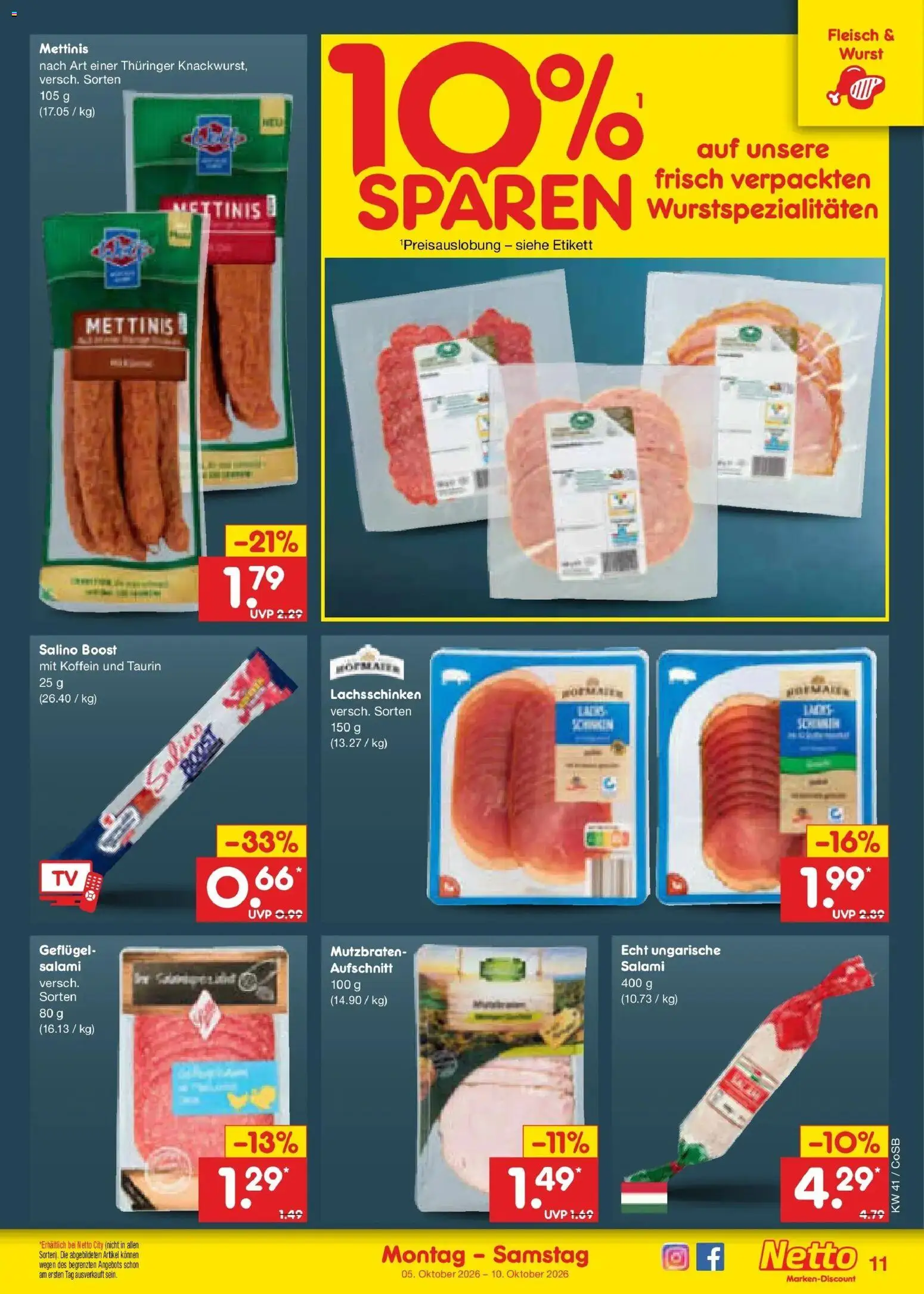 Netto Marken-Discount Prospekt Leipzig – gültig ab 05.10.2026 | Seite: 11 | Produkte: Wurst, Salami, Fleisch
