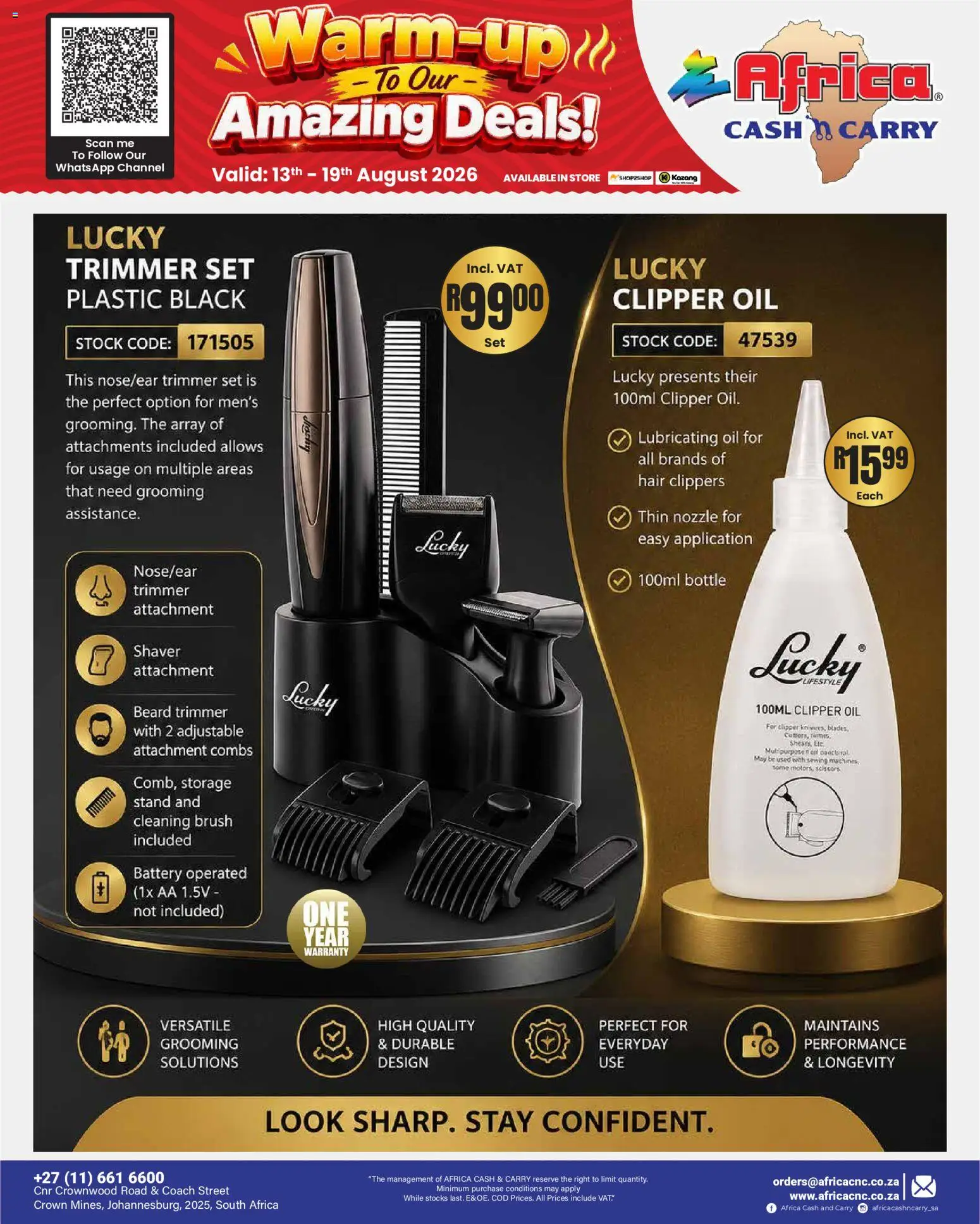 New Africa Cash & Carry catalogue – valid from 13/08/2026 | Page: 32 | Products: Battery, Oil, Brush, Stock