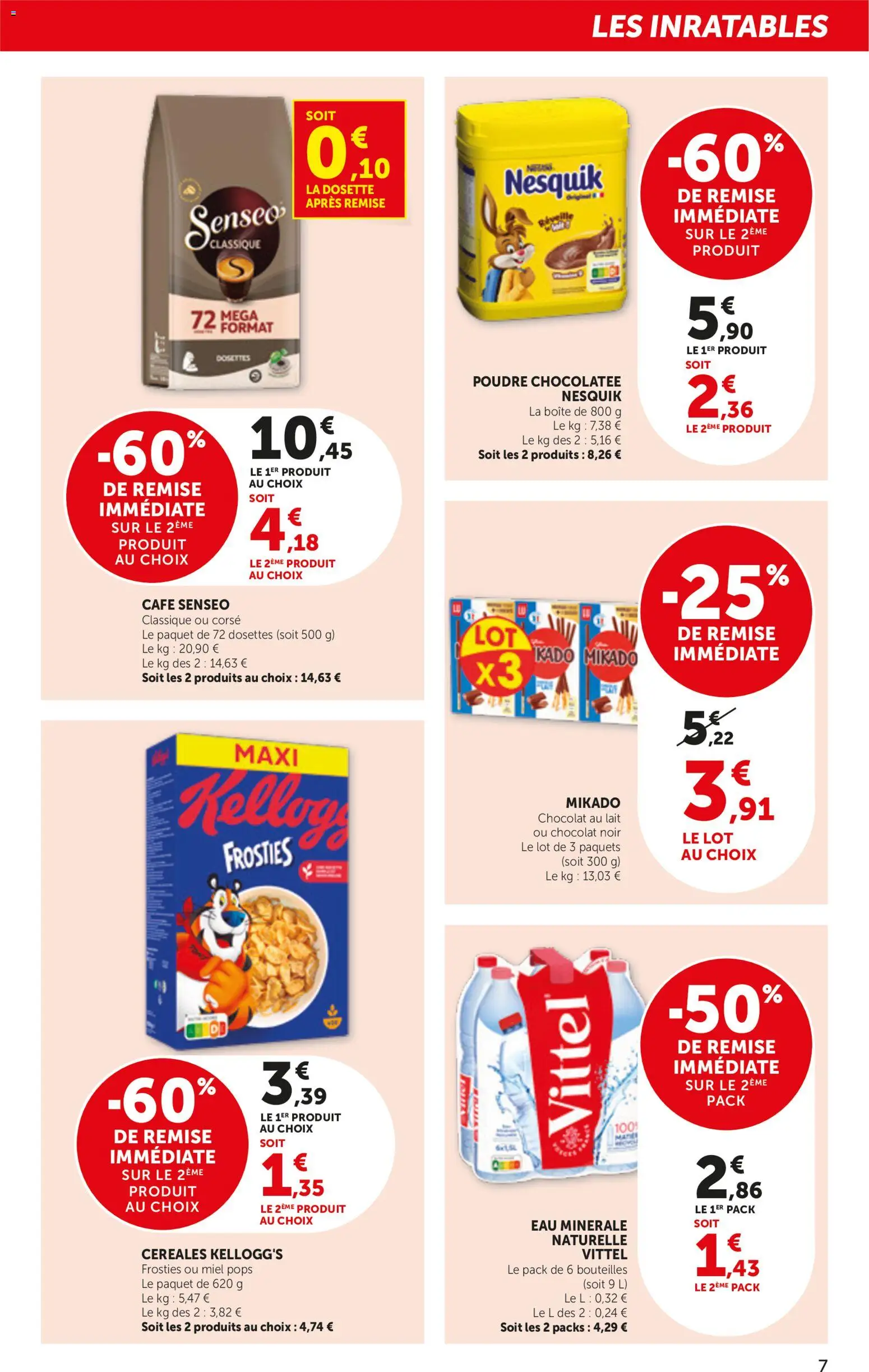 {H1} | Page: 7 | Produits: Senseo, Chocolat noir, Poudre, Eau minérale naturelle
