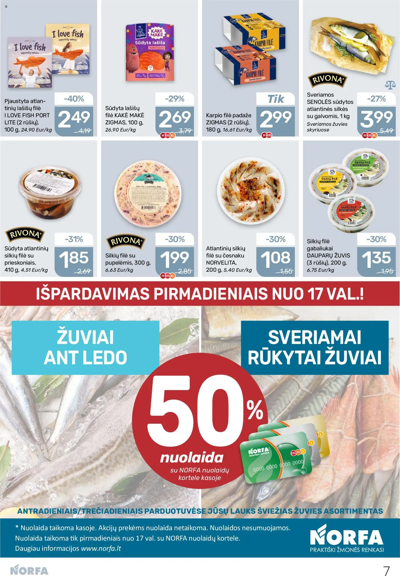 NORFA akcijos nuo 2026.10.15 | Puslapis: 7 | Prekių: Silkių filė, Lašišų filė, Žuvis
