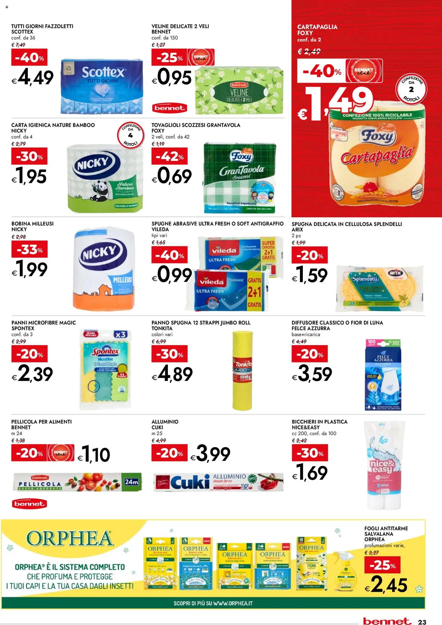 Volantino bennet del 07.04.2026 | Pagina: 23 | Prodotti: Spugna, Fazzoletti, Pellicola, Alluminio