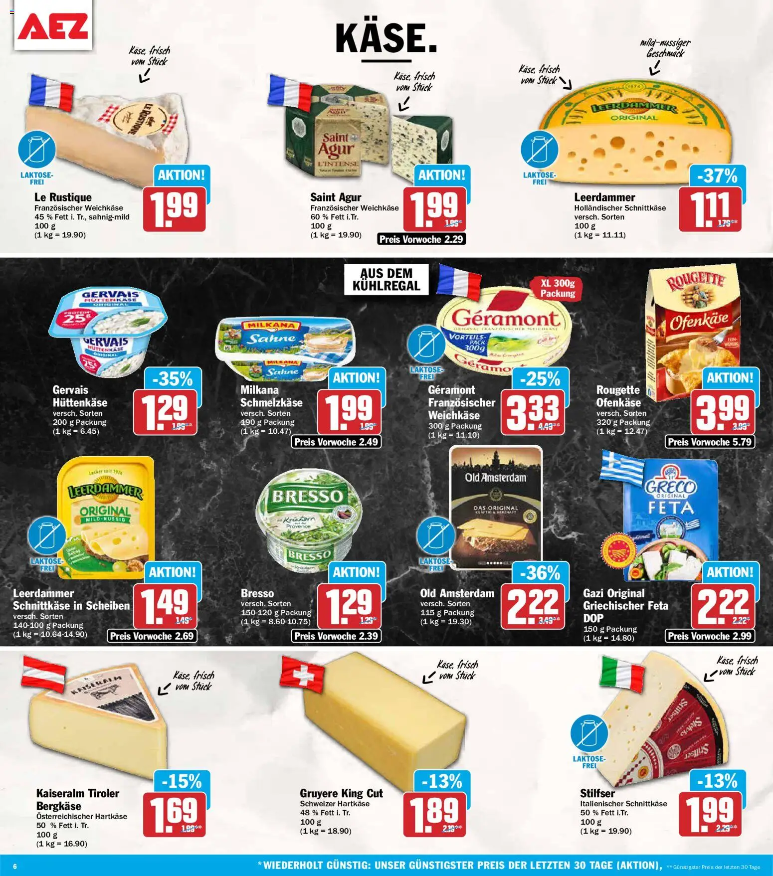 AEZ Prospekt – gültig ab 26.10.2026 | Seite: 6 | Produkte: Feta, Milkana, Leerdammer, Hüttenkäse