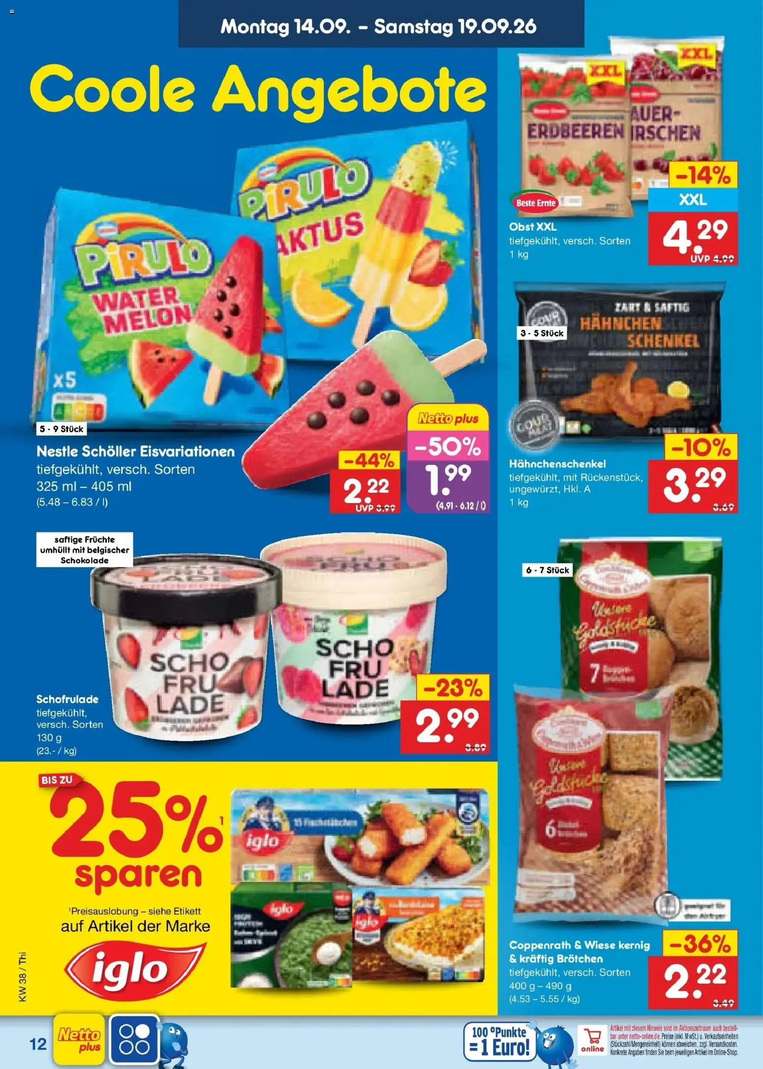 Netto Marken-Discount Prospekt Thiendorf – gültig ab 14.09.2026 | Seite: 18 | Produkte: Hahnchen, Hahnchenschenkel, Iglo, Obst