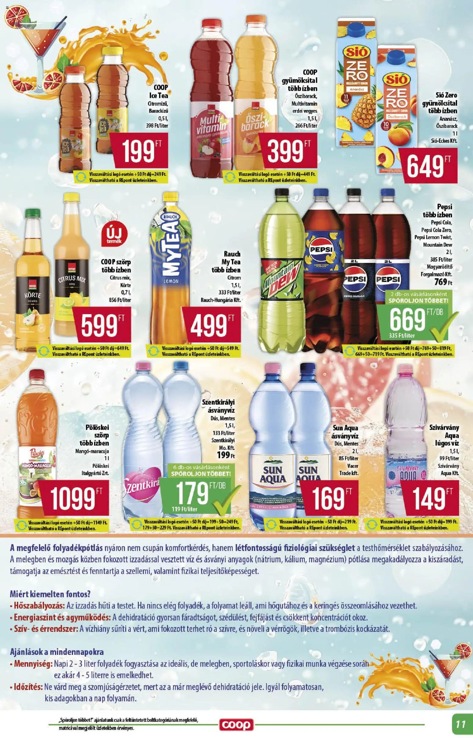 COOP akciós ujság - amely érvényes a következő dátumtól: 2026.07.23. | Oldal: 11 | Termékek: Szörp, Őszibarack, Körte, Ice tea