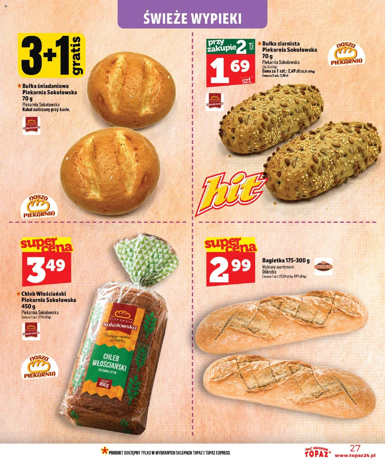 Topaz gazetka od 18.06.2026 | Strona: 27 | Produkty: Piekarnia, Bułka, Bagietka, Chleb