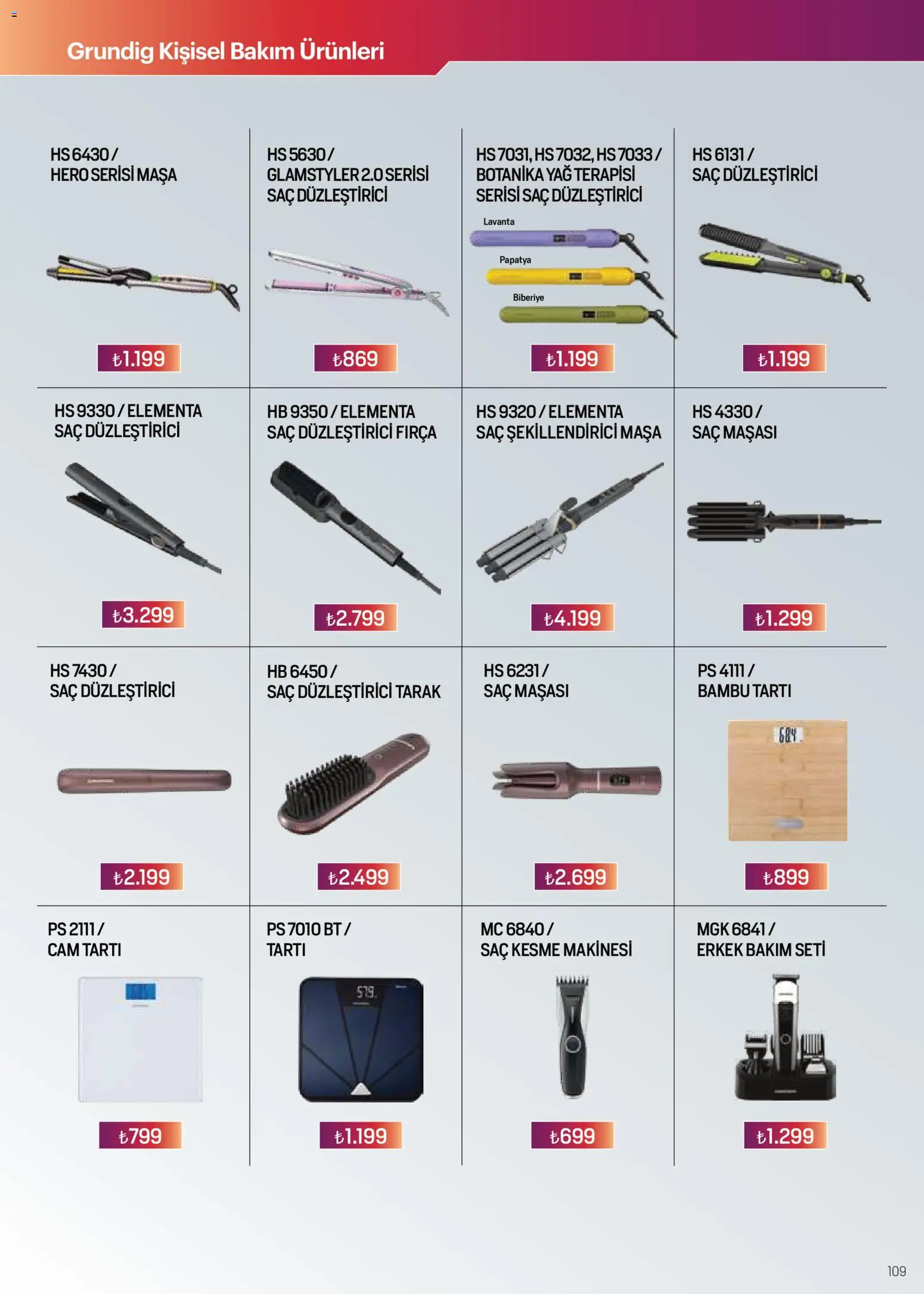 Arçelik Katalog - 01.04.2026 tarihinden itibaren geçerlidir | Sayfa: 109 | Ürünler: Saç maşası, Masa, Tartı, Yağ