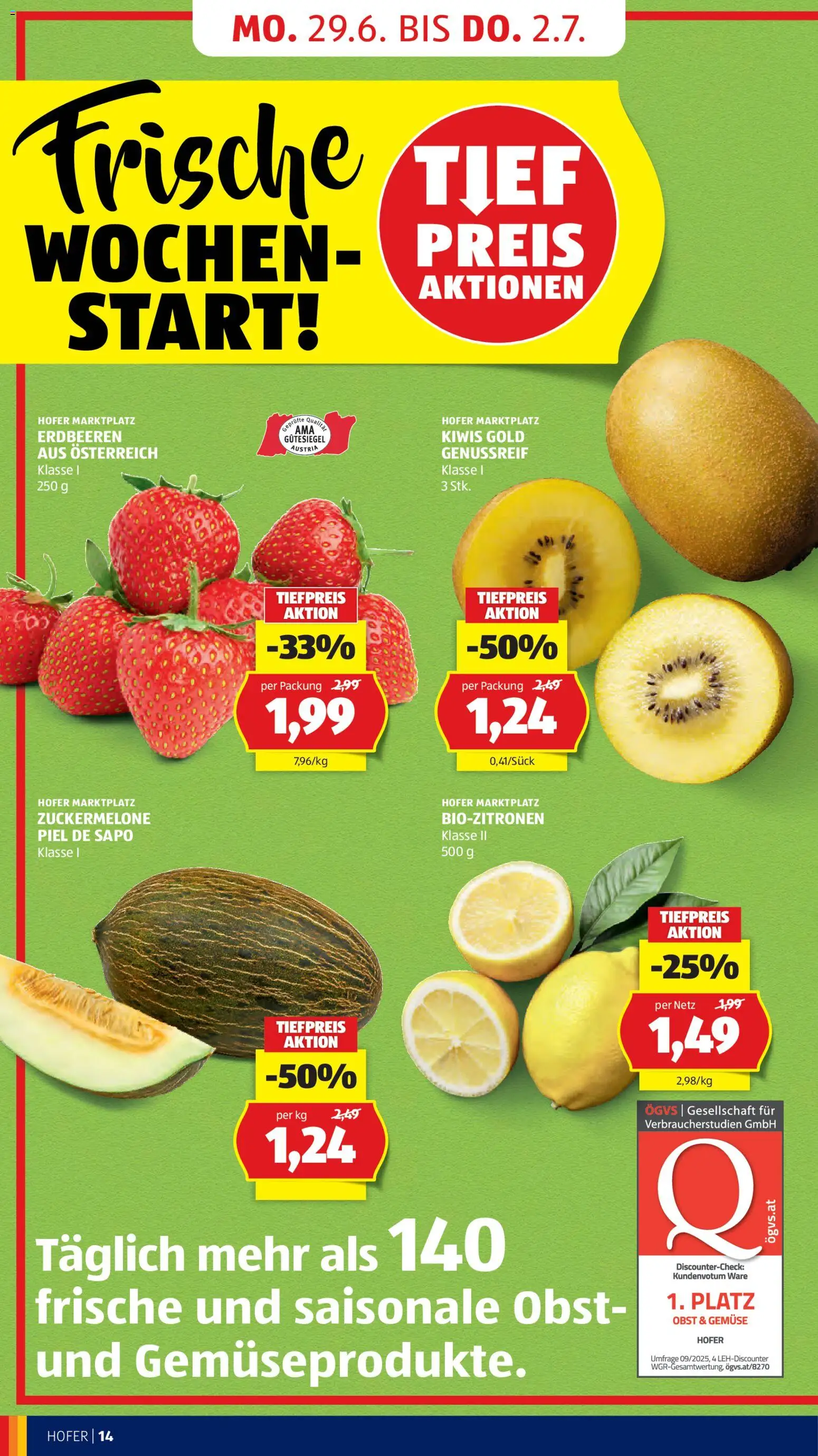 Hofer Flugblatt gültig ab 26.06.2026 | Seite: 18 | Produkte: Erdbeeren, Gemüse, Obst