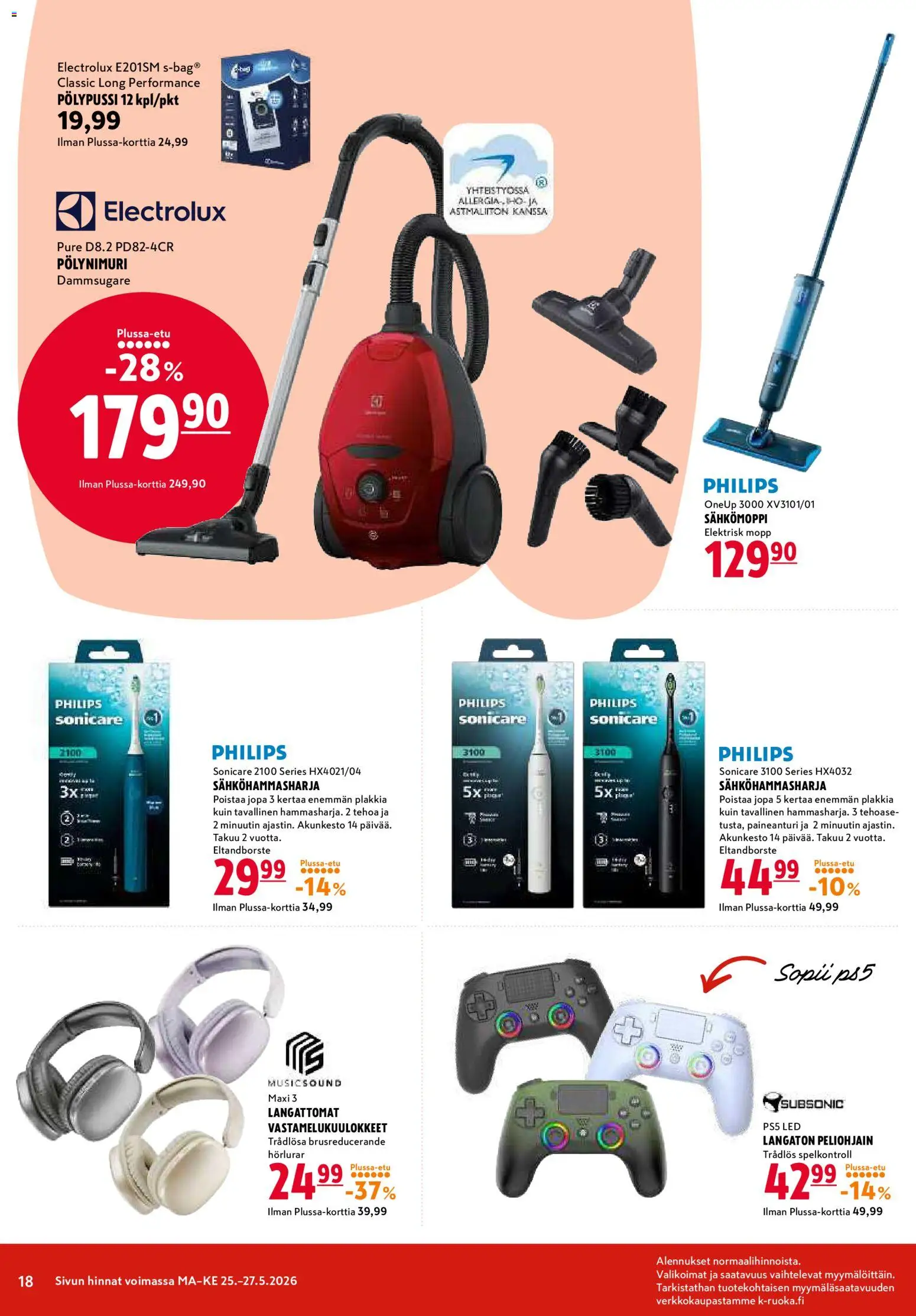 K-Citymarket tarjoukset – voimassa 25.05.2026 alkaen | Sivu: 18 | Tuotteet: Vastamelukuulokkeet, Sähköhammasharja