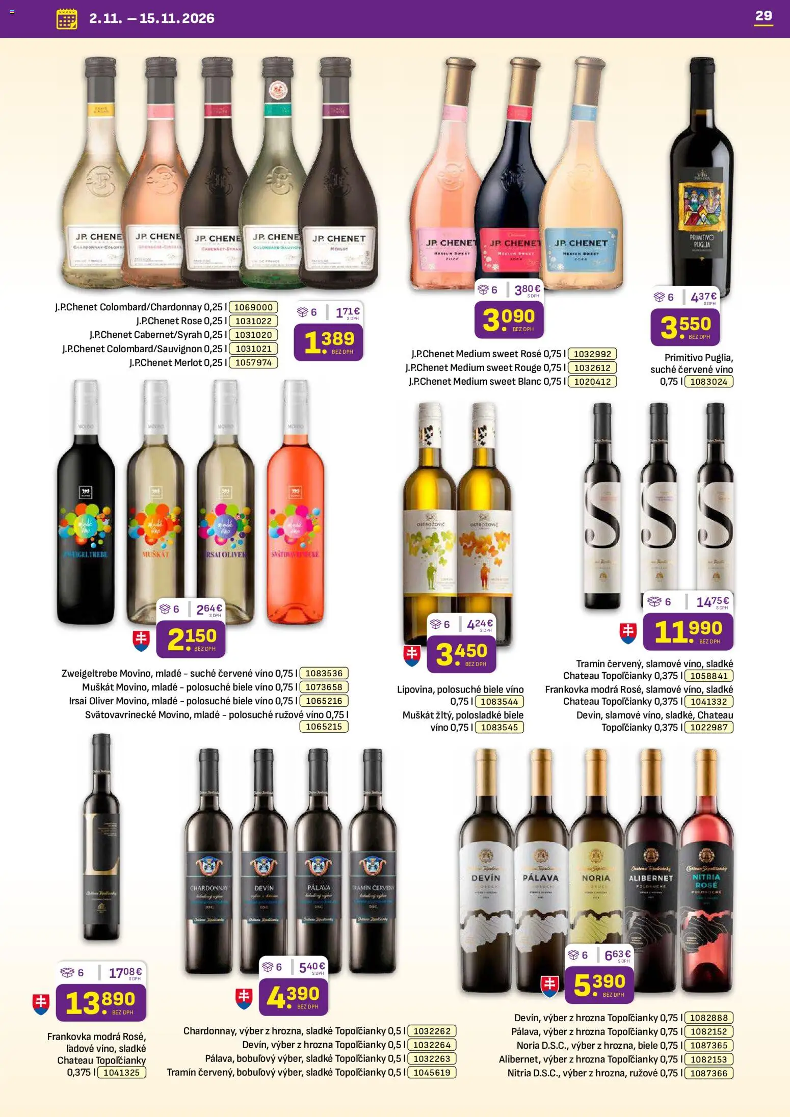 Nové Libex akcie – leták je platný od 02.11.2026 | Strana: 29 | Produkty: Biele víno, Víno, Rúžové víno, Červené víno