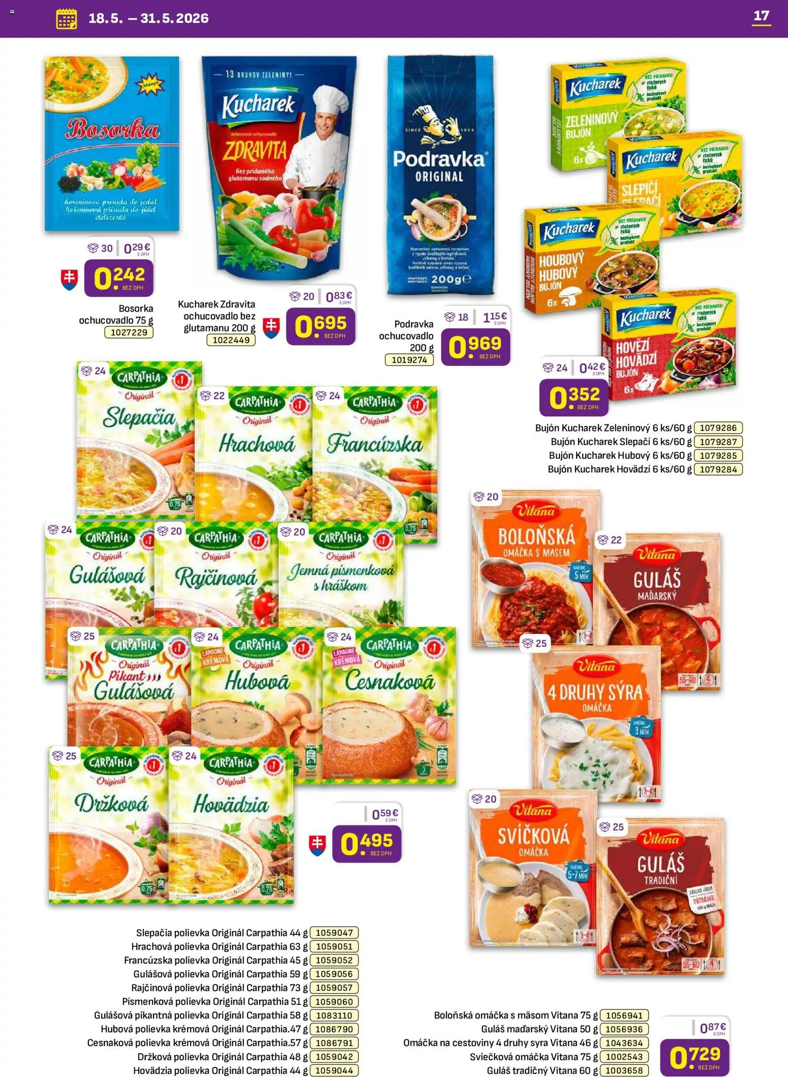 Nové Libex akcie – leták je platný od 18.05.2026 | Strana: 17 | Produkty: Bujón, Cestoviny, Omáčka