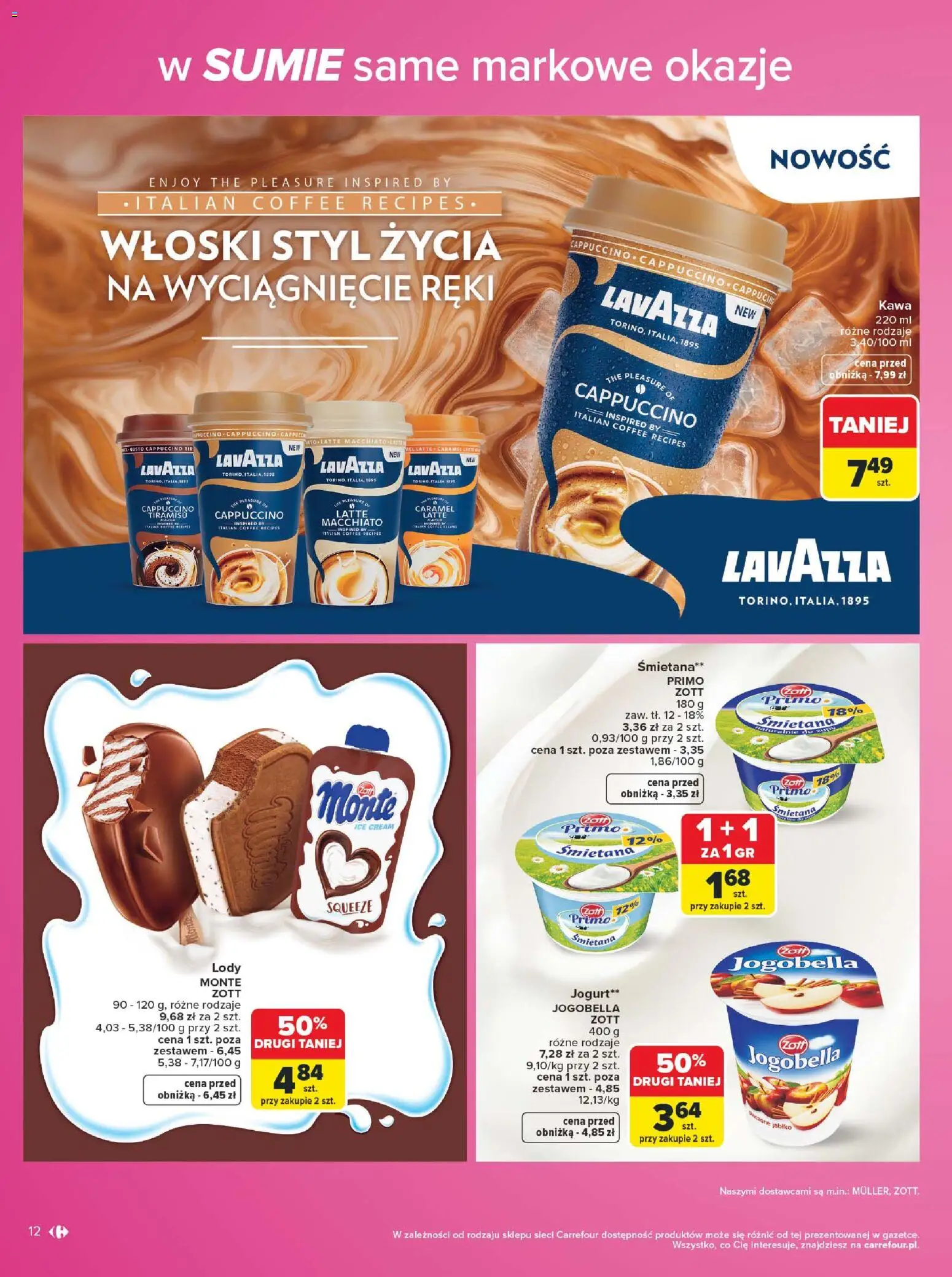 Carrefour gazetka - Same markowe okazje od 03.08.2026 | Strona: 12 | Produkty: Tiramisu, Kawa, Śmietana, Lody