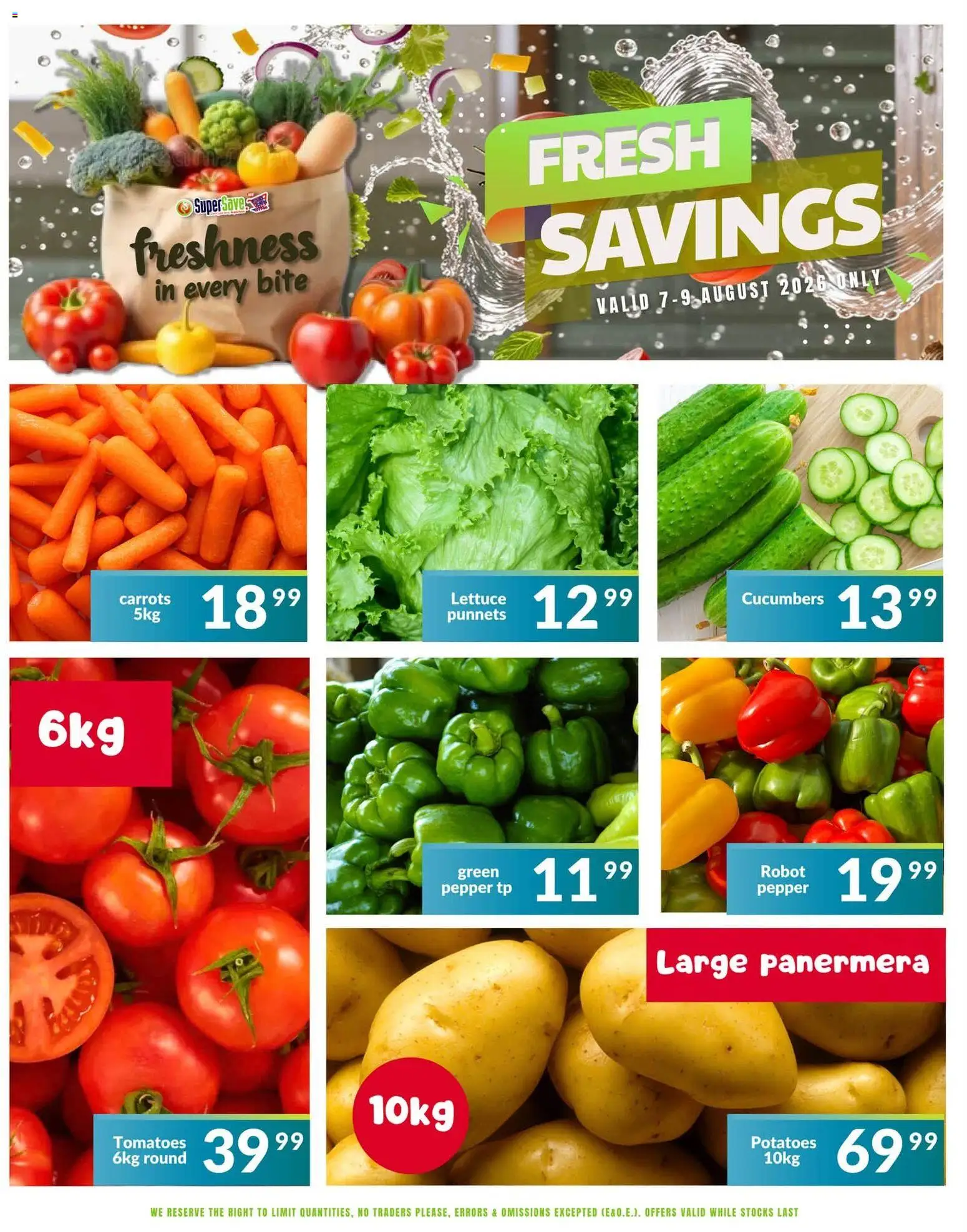 New Super Save catalogue – valid from 07/08/2026 | Page: 5 | Products: Tomatoes, Carrots, Pepper, Lettuce