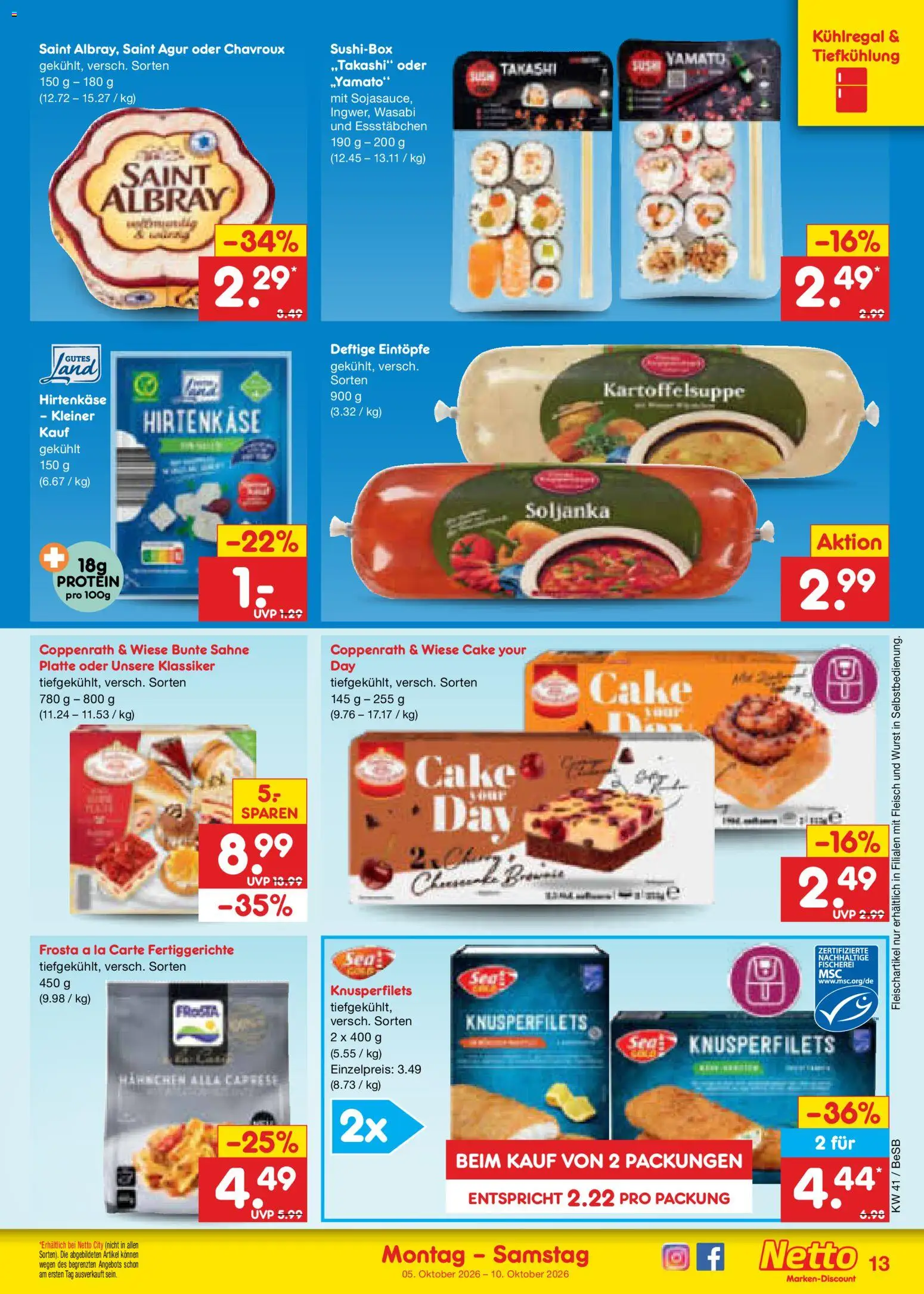 Netto Marken-Discount Prospekt – gültig ab 05.10.2026 | Seite: 13 | Produkte: Frosta, Fertiggerichte, Wurst, Fleisch
