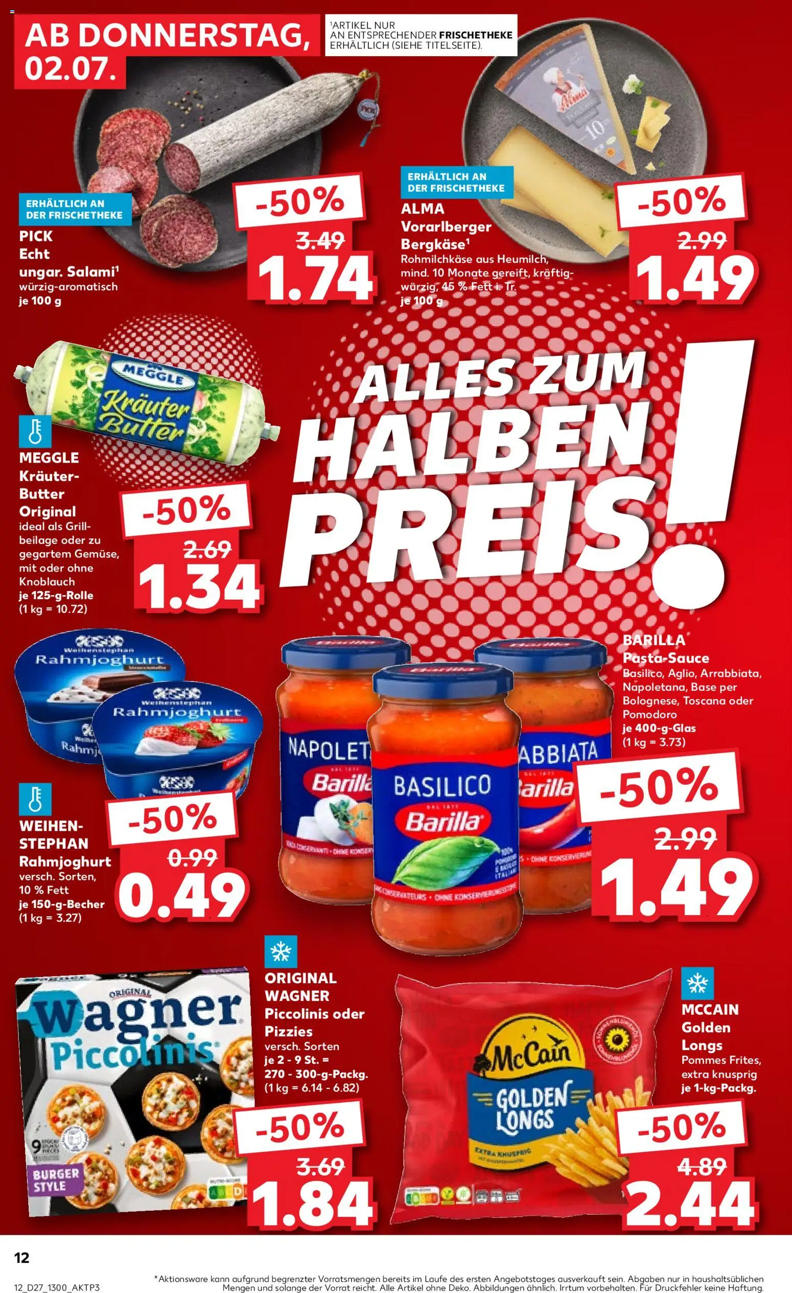 Kaufland Prospekt Köln – gültig ab 02.07.2026 | Seite: 12 | Produkte: Butter, Pommes, Burger, Knoblauch