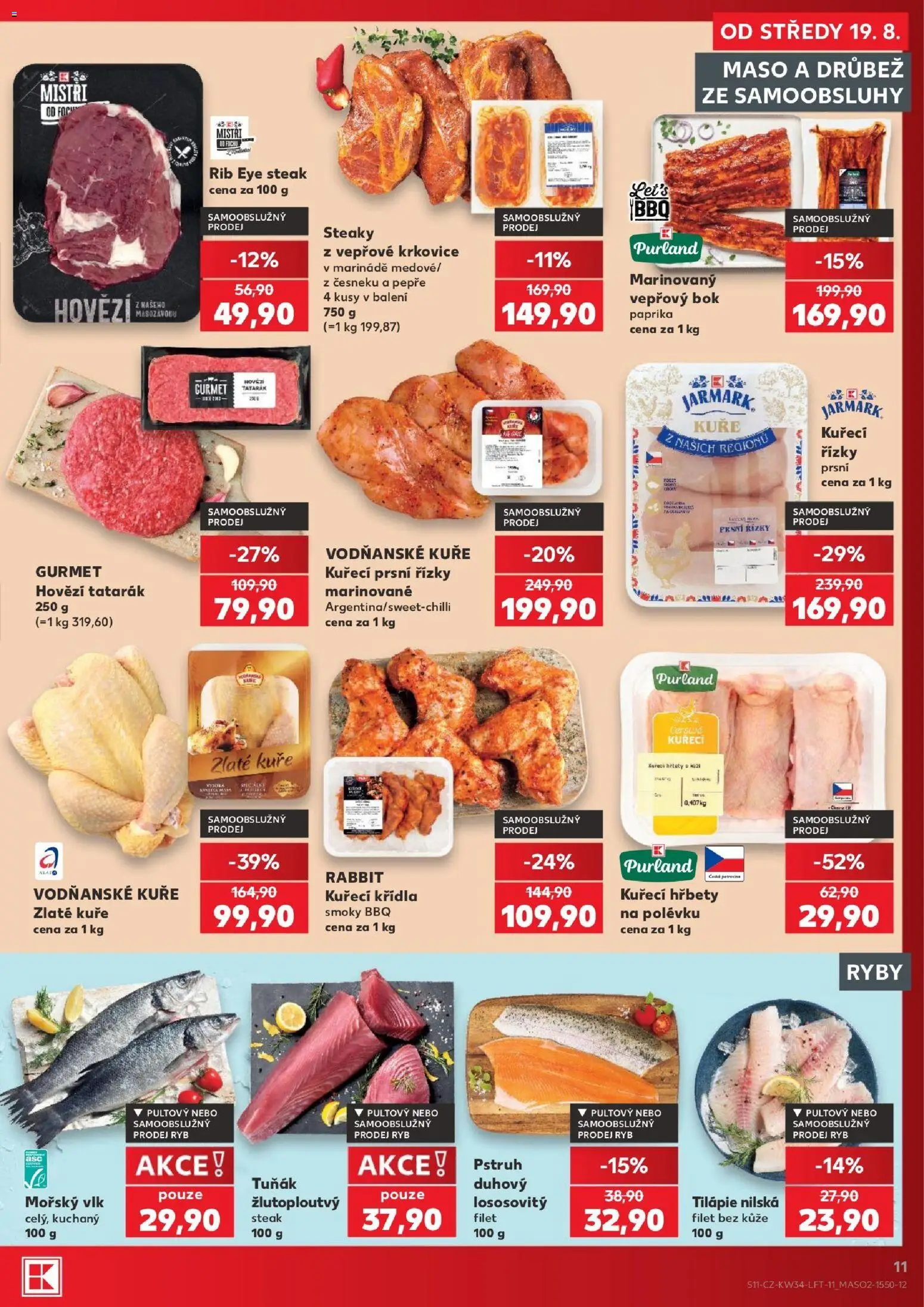 Kaufland leták - Praha 8 od 19.08.2026 | Strana: 11 | Produkty: Drůbež, Kuřecí řízky, Tilapie, Paprika