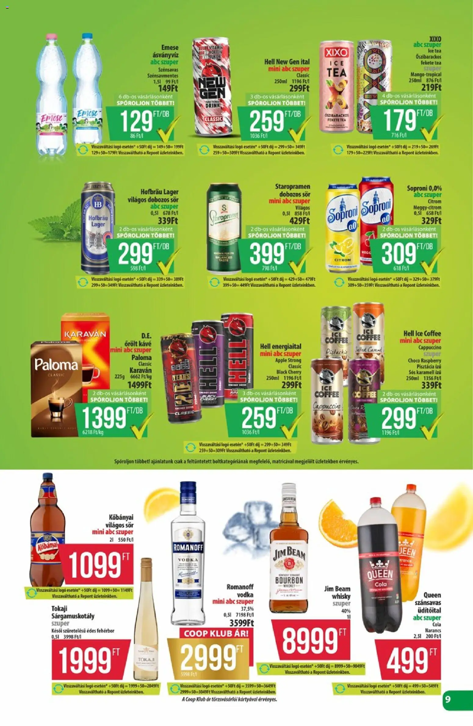 COOP akciós ujság - amely érvényes a következő dátumtól: 28.05.2026 | Oldal: 9 | Termékek: Pisztácia, Cola, Kávé, Vodka