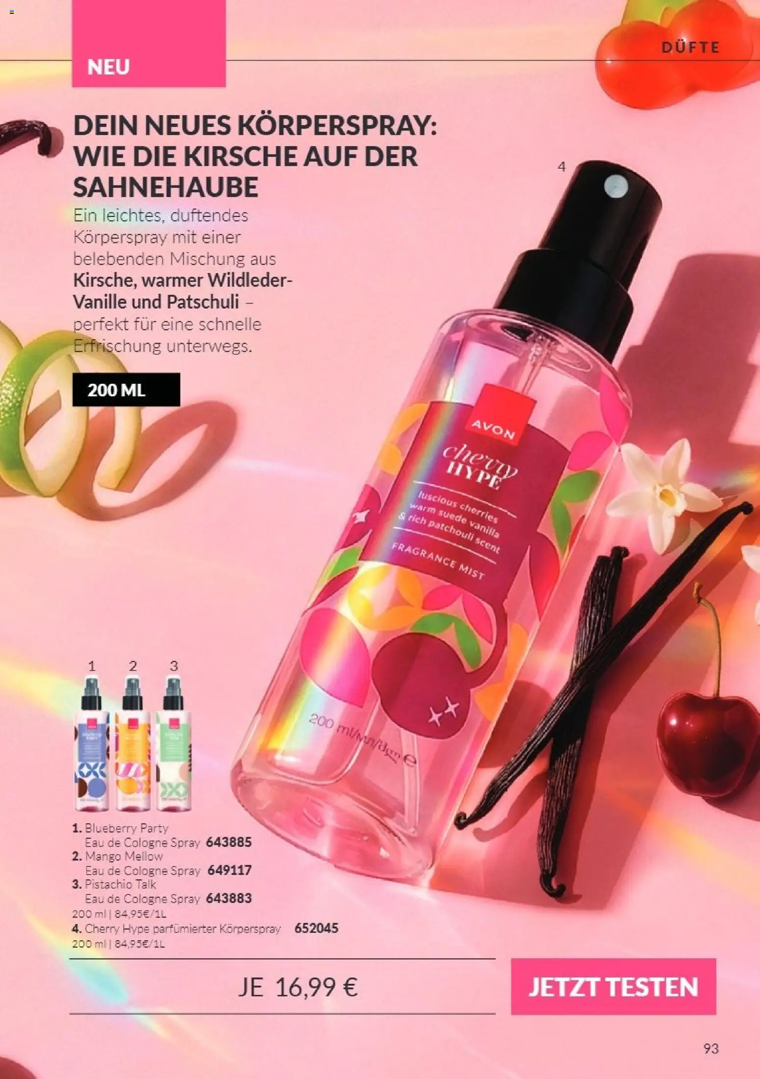 AVON Katalog Oktober 2026 – gültig ab 01.10.2026 | Seite: 93 | Produkte: Vanille, Mango, Eau de Cologne, Körperspray