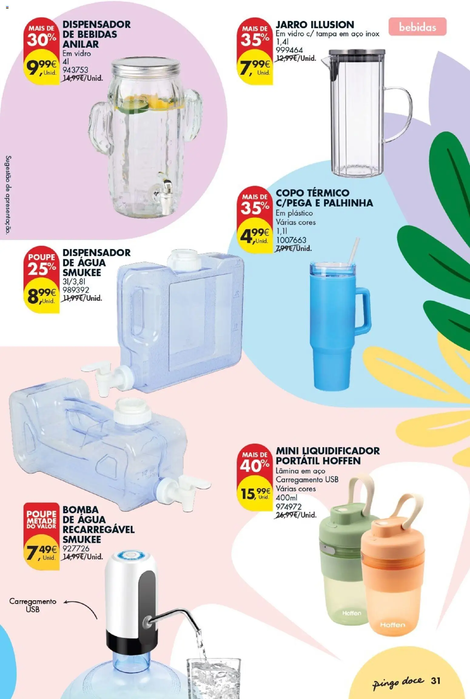 Pingo Doce Bazar Ar Livre │ válido de 05.05.2026 | Página: 33 | Produtos: Agua, USB, Liquidificador