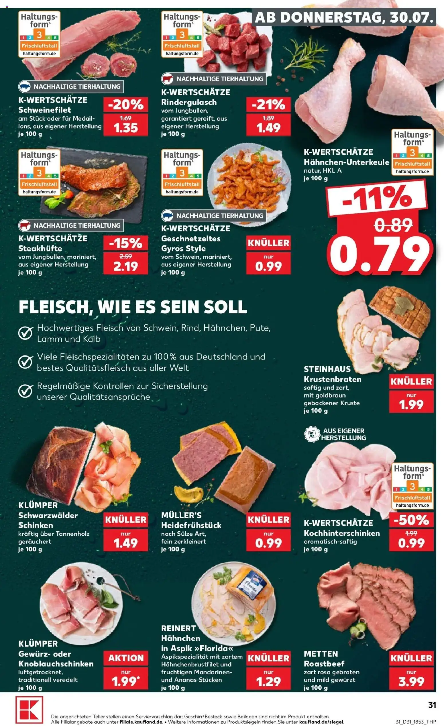 Kaufland Prospekt Bad Oldesloe – gültig ab 30.07.2026 | Seite: 31 | Produkte: Rindergulasch, Hahnchen, Mandarinen, Schinken