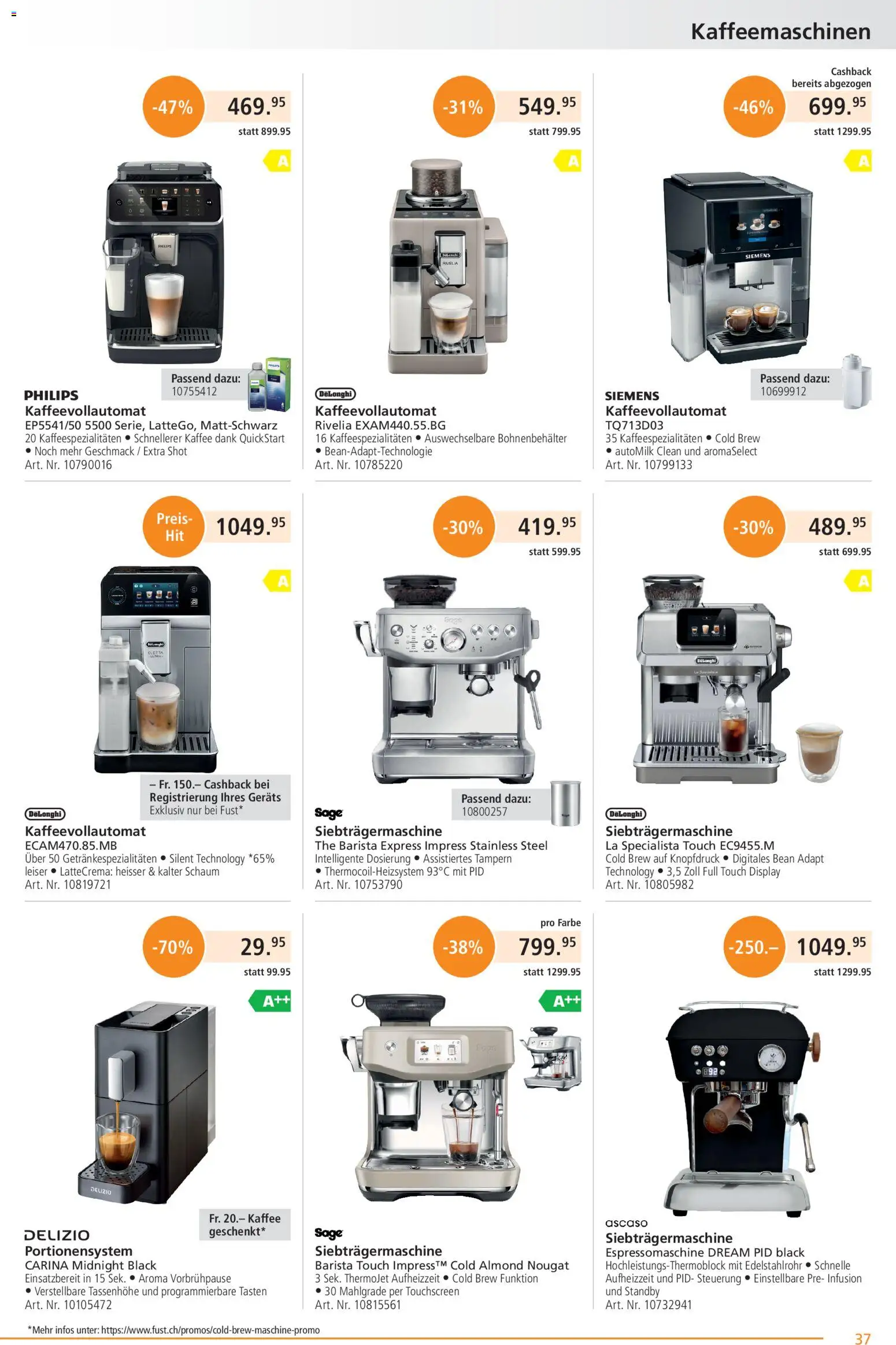 Fust aktionen – gültig ab 26.05.2026 | Seite: 37 | Produkte: Kaffee, Kaffeevollautomat, Philips, Siemens
