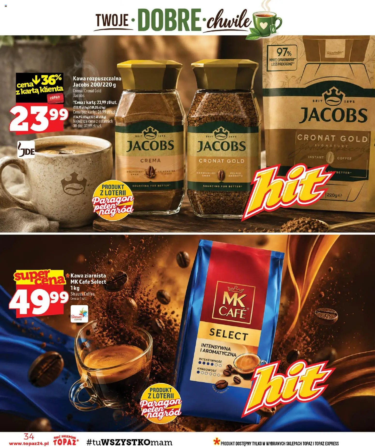 Topaz gazetka od 10.09.2026 | Strona: 34 | Produkty: Karta, Jacobs, Jacobs cronat gold, Kawa