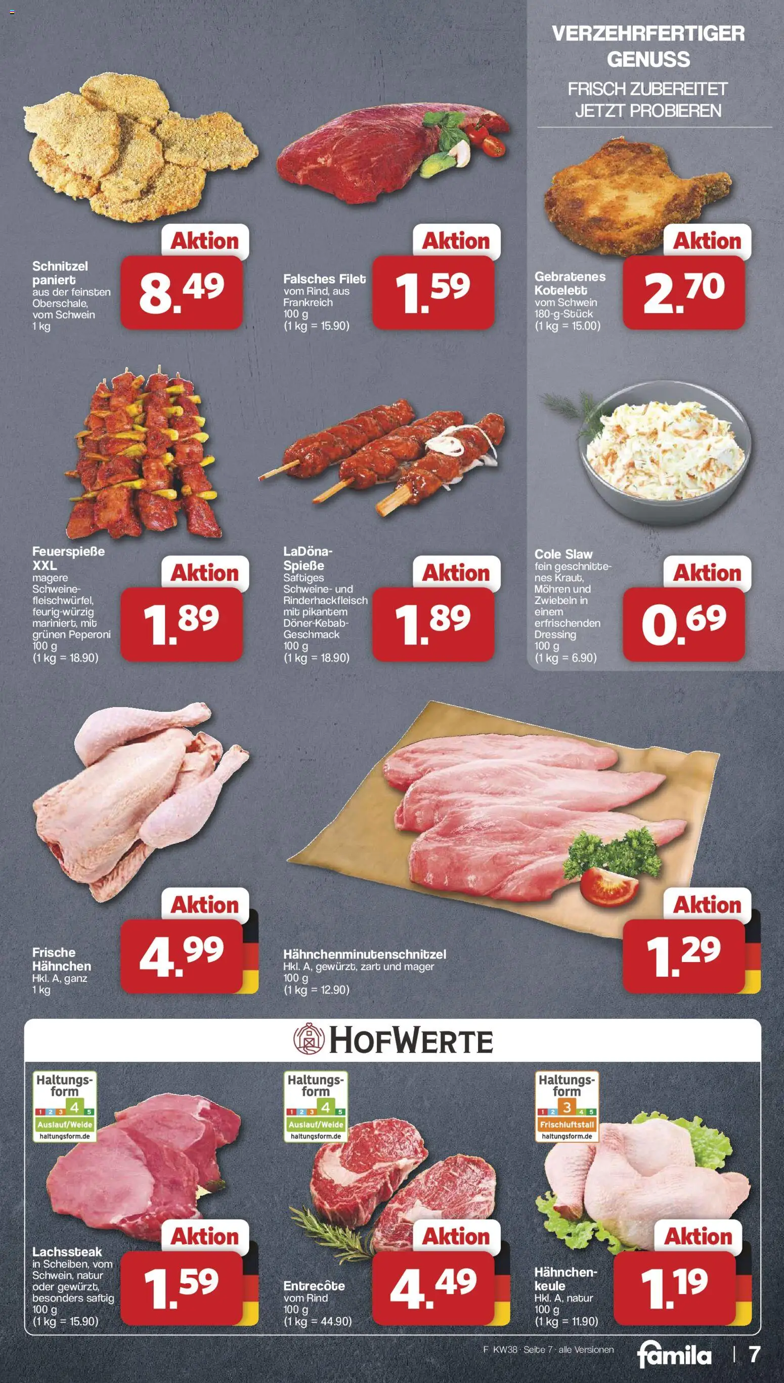 Famila Nordwest Prospekt – gültig ab 14.09.2026 | Seite: 7 | Produkte: Spieße, Entrecote, Schnitzel, Zwiebeln